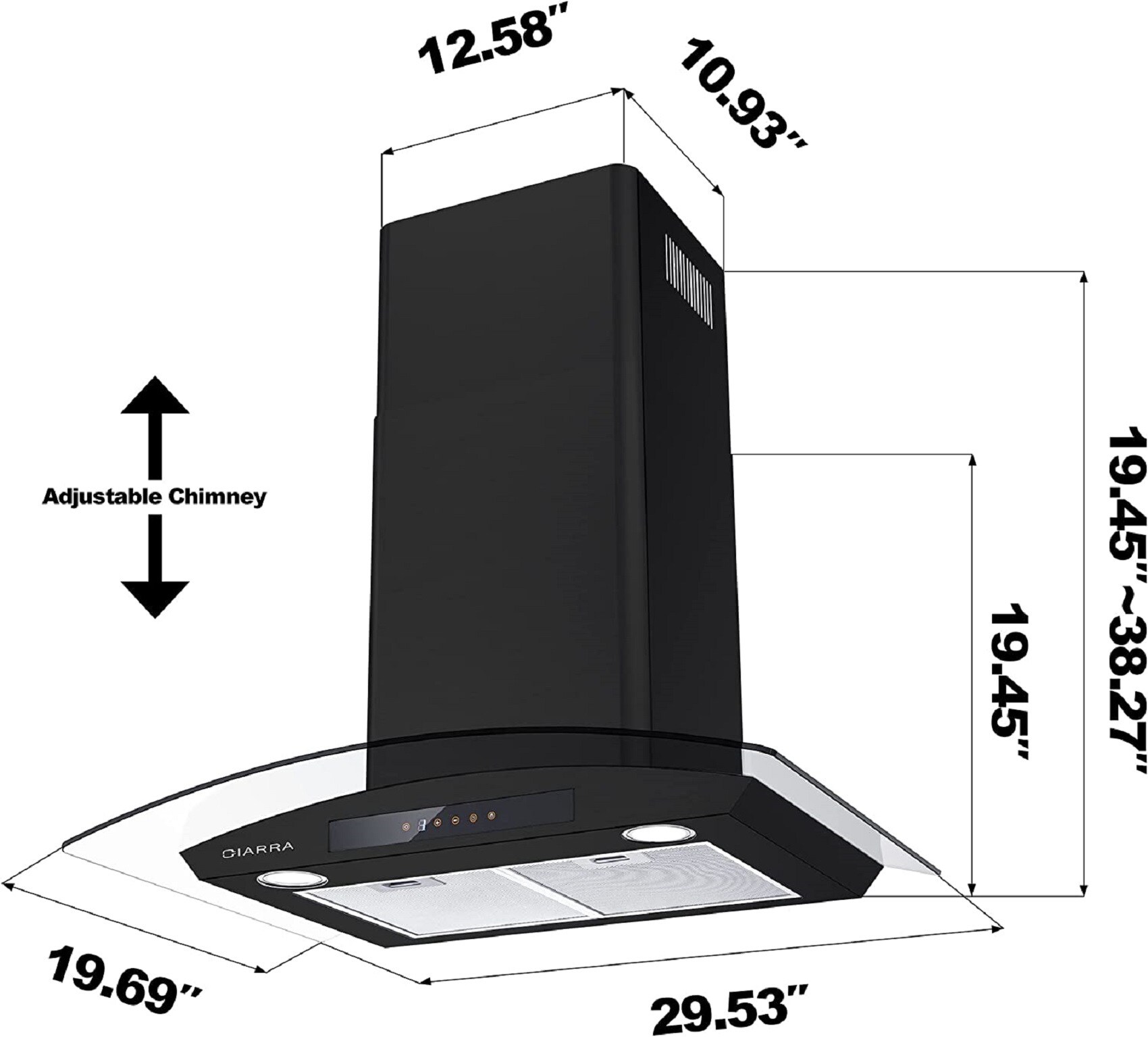 CIARRA 30-in 450-CFM Convertible Black Wall-Mounted Range Hood in the ...