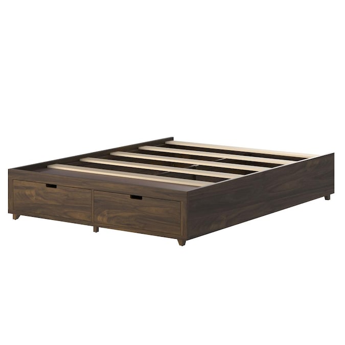 Eluxury Walnut King Bed Frame With, King Bed Frame With Drawers Under