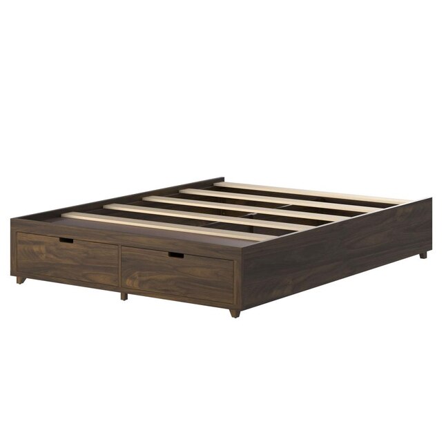 Eluxury Walnut Queen Bed Frame With, California King Platform Bed With Storage Drawers No Headboard
