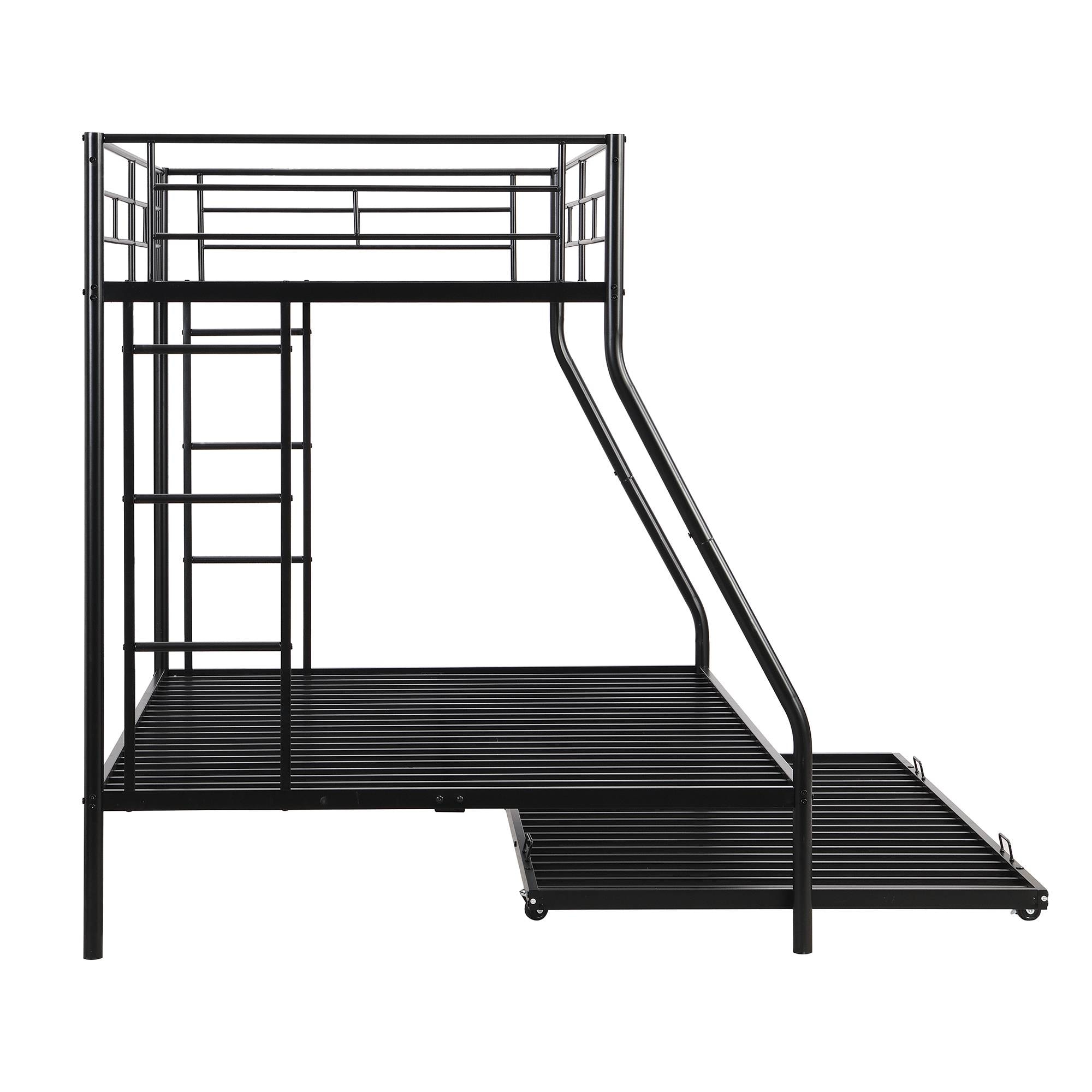 Yiekholo Contemporary Twin Over Full Bunk Bed With Trundle, Steel Frame ...