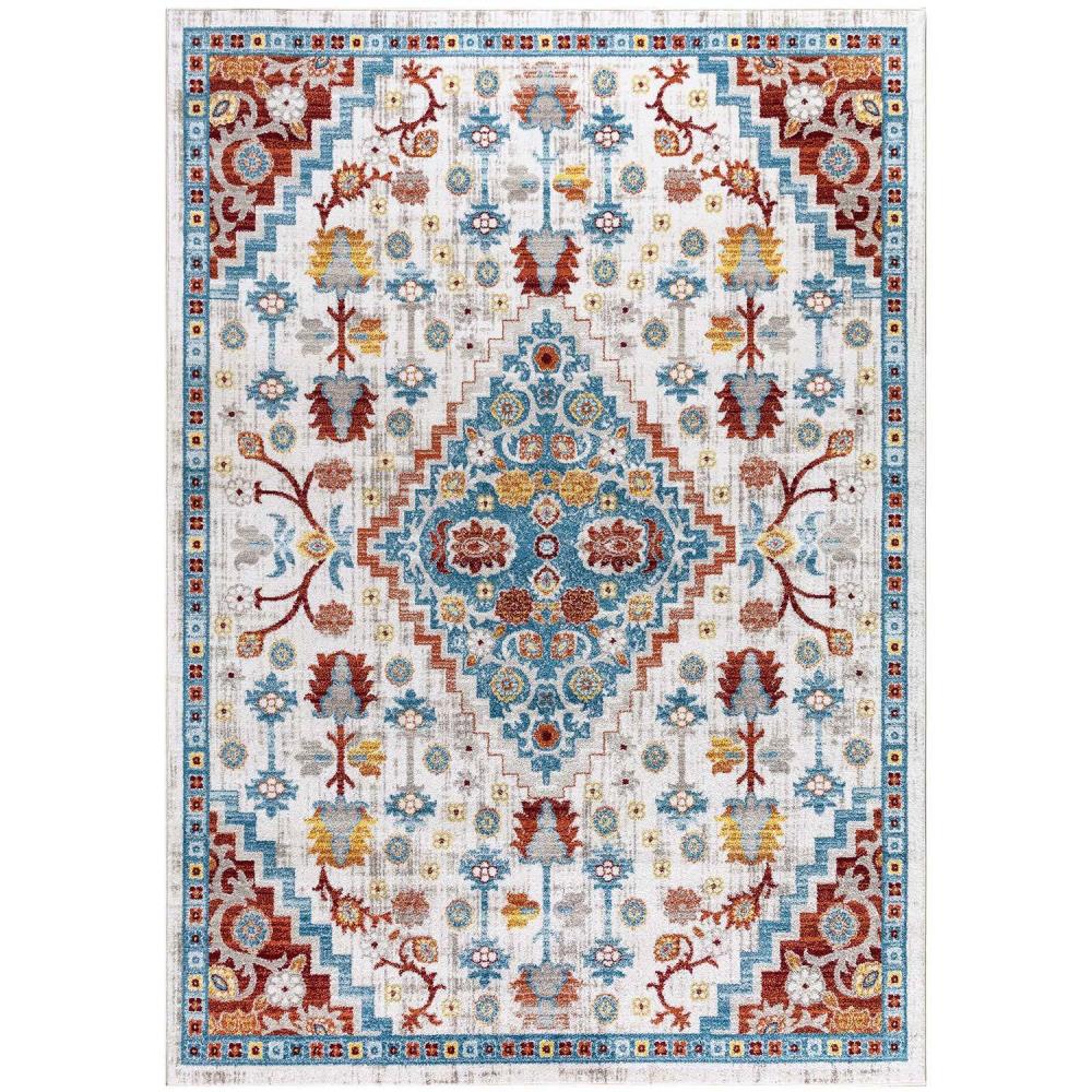 LNC 3UBUERLWS6555B6 Bohemian Topaz 5 x 7 (ft) Frieze Polypropylene Multi color Rectangular Floral/Botanical Farmhouse/Cottage Spot clean with mild detergent Area rug