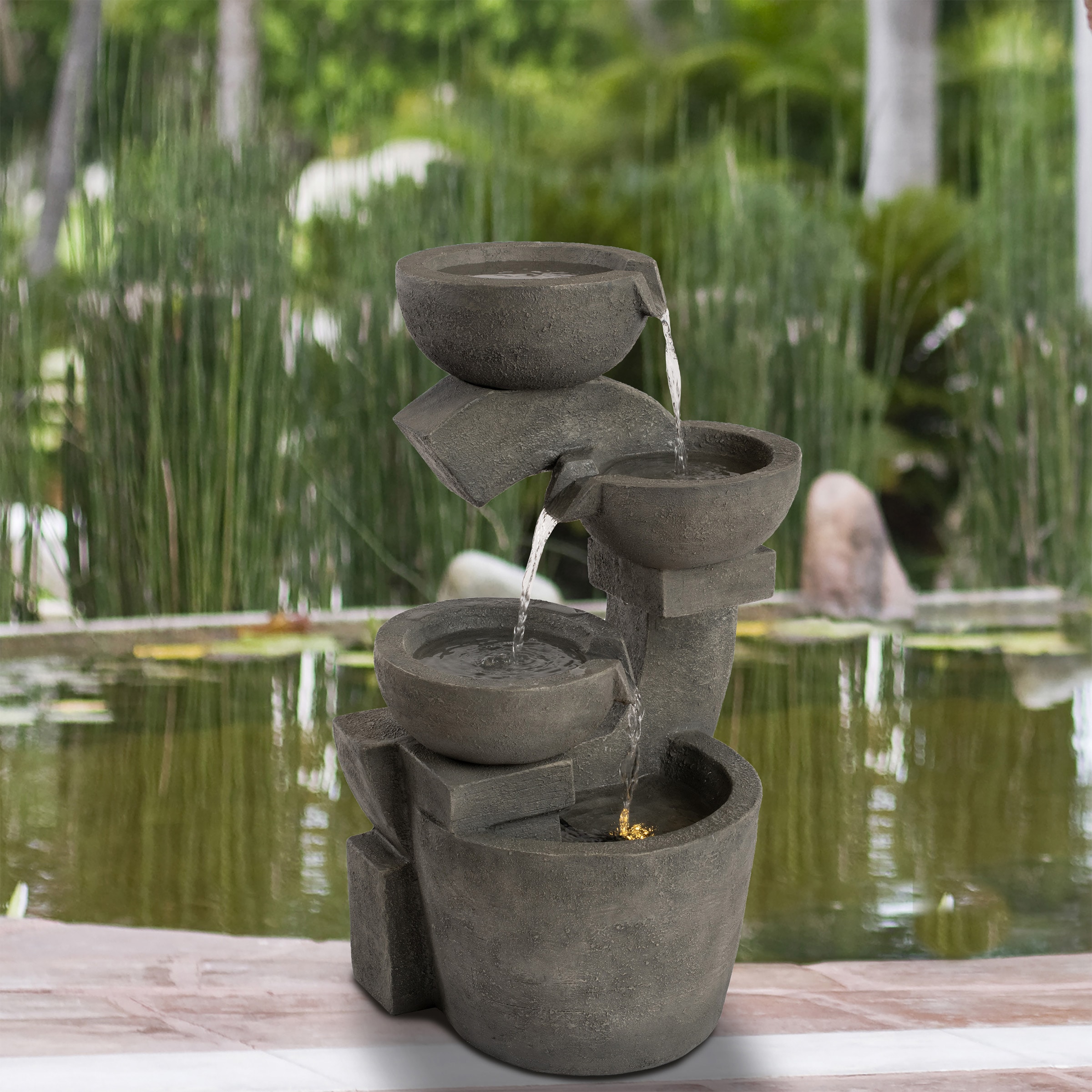 Outdoor Tiered Fountain Large 3-Tier Stone Tall Garden Decoration Cascade Pond 
