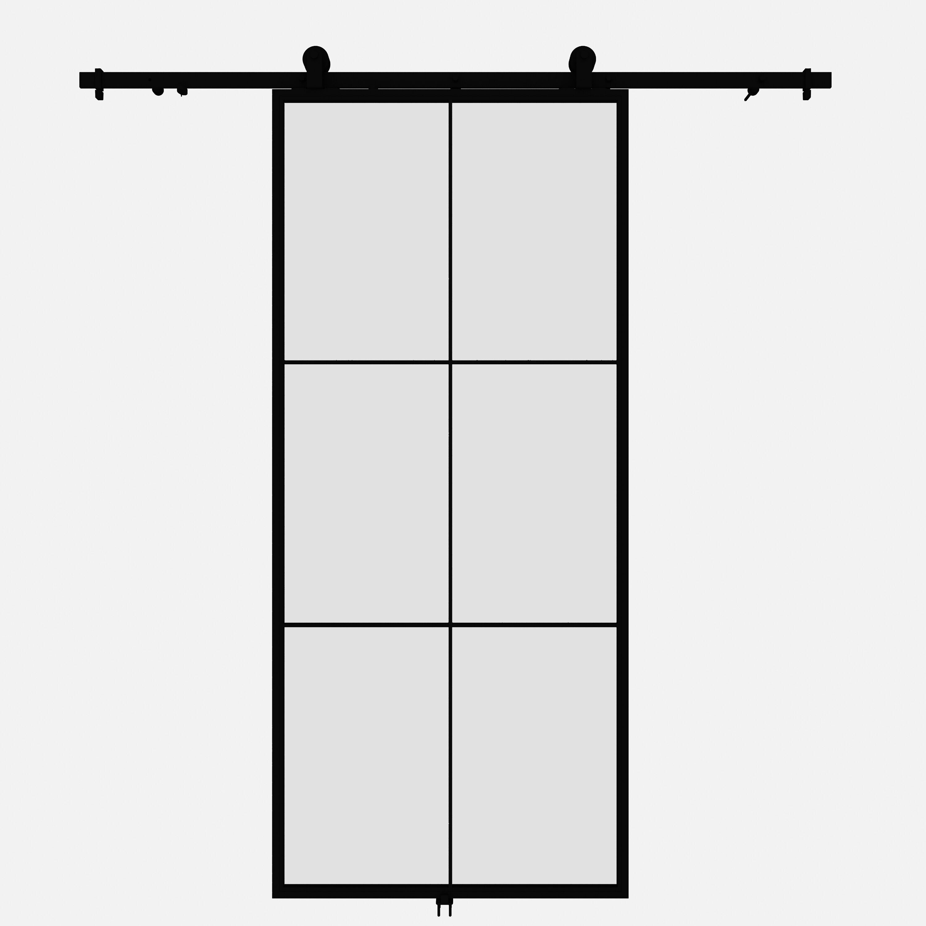 RELIABILT KMCTLXC-37BL-E 37-in x 84-in Matte Black Clear glass Steel Single Barn Door (Hardware Included)