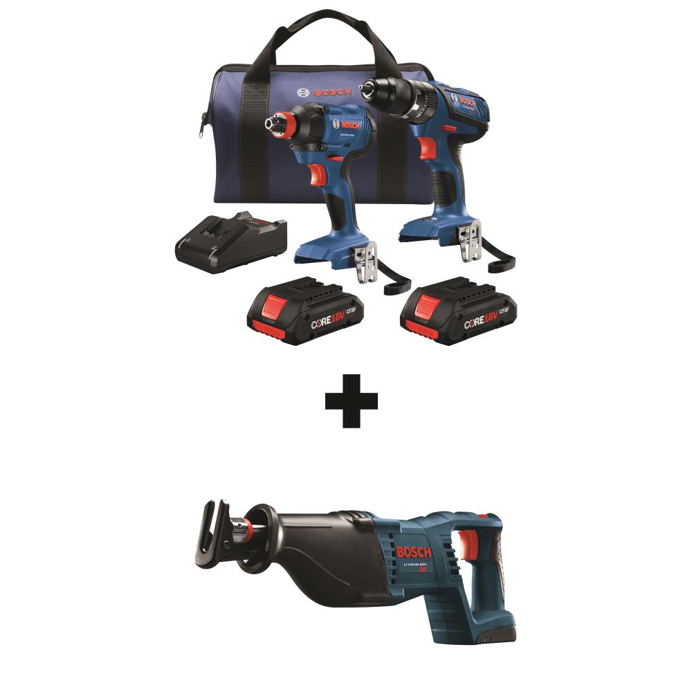Bosch CORE18V 3-Tool 18-Volt Power Tool Combo Kit with Soft Case (Charger Included and 2-Batteries Included) | GXL18V-239B25+CRS