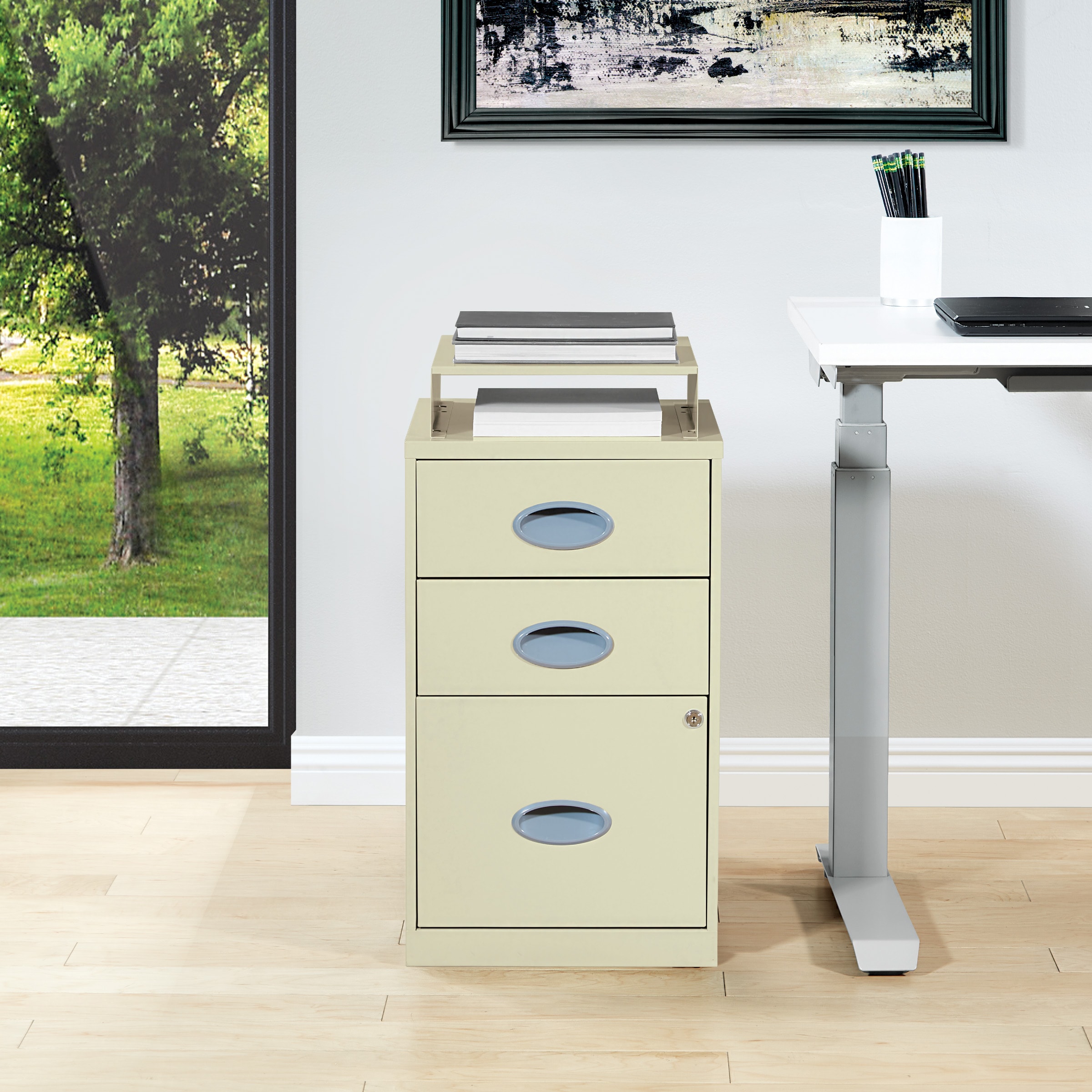 Office Star Products CF3DR-21 Metal Tan 3 -Drawer 14.25-Inches File Cabinet