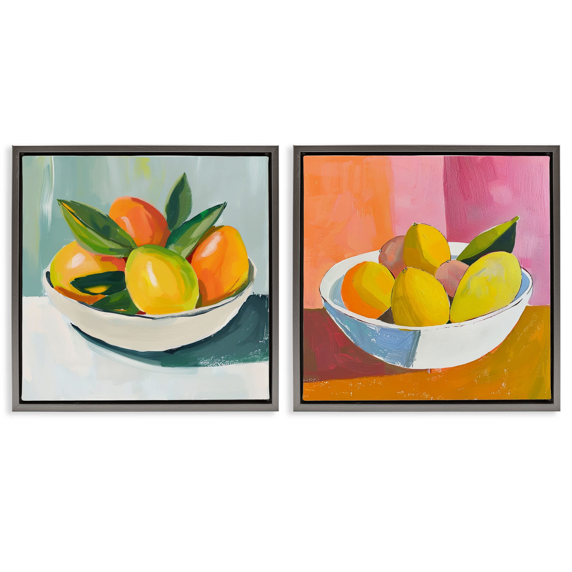 Stupell Industries B2-753-FFL-2PC-24X24 Fresh Fruits in Bowl 2 Piece Gray Framed Floater Canvas Set By Walker Noble 25 x 25