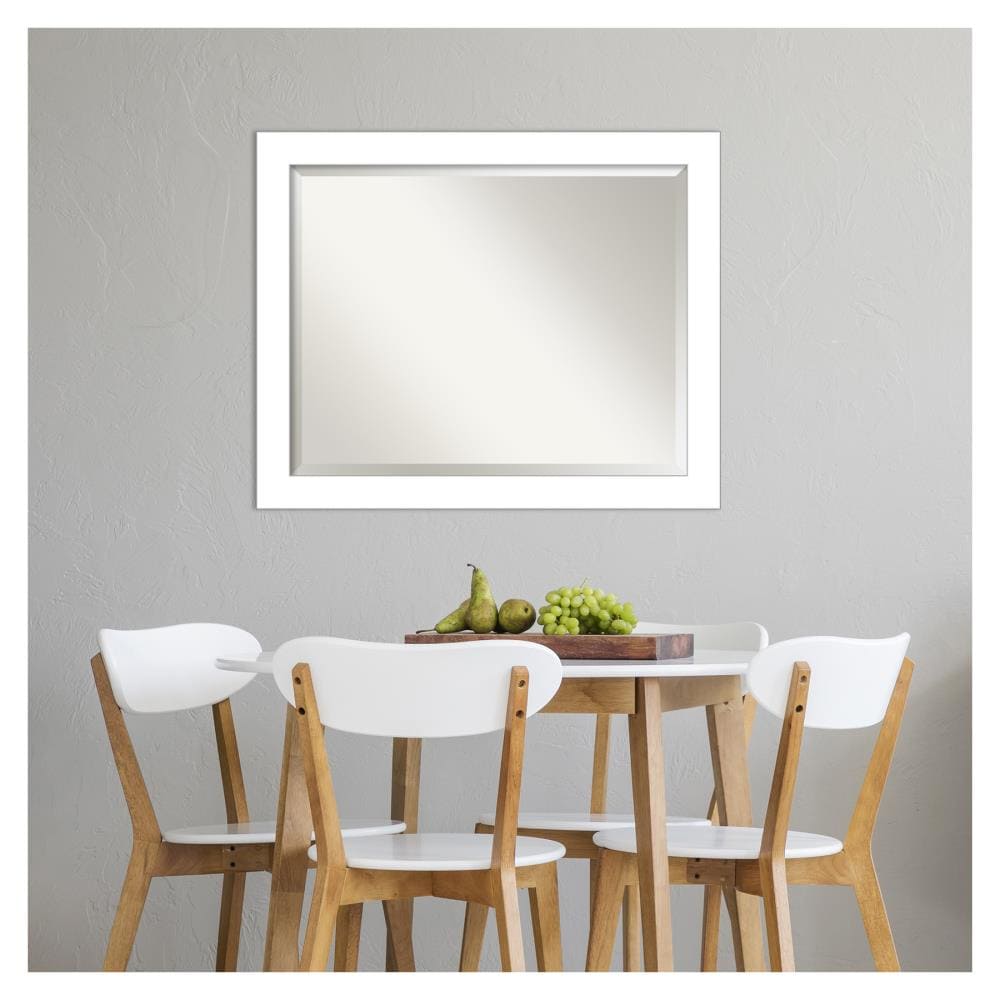 Satin White Contemporary 32x26 Wall Mounted Vanity Mirror