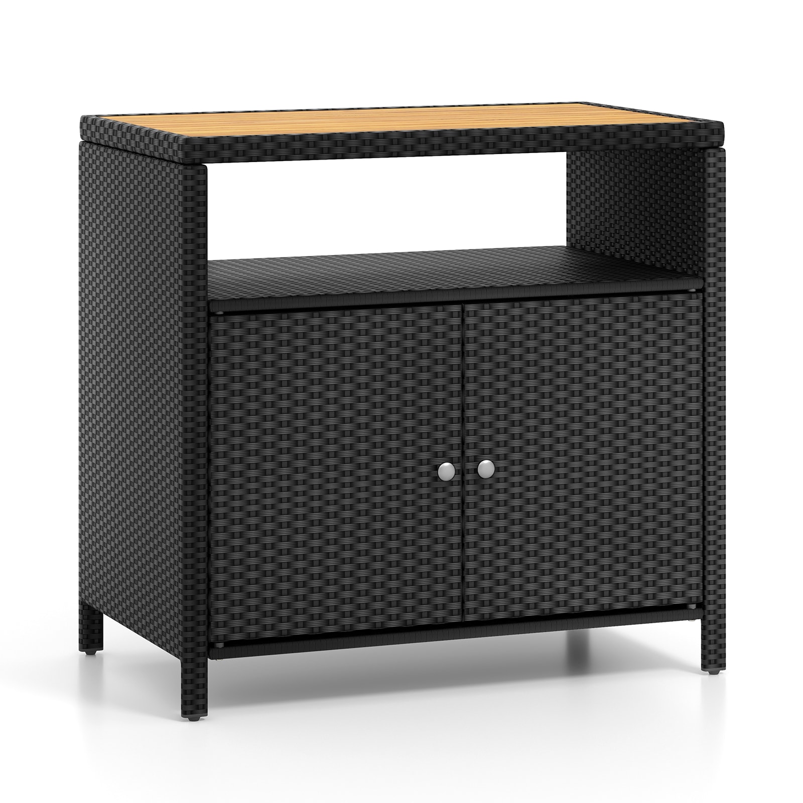 Volenca PE Rattan Outdoor Patio Storage Cabinet with Acacia Wood Top - 35.5-in W x 34-in H - 100-lb Top Load