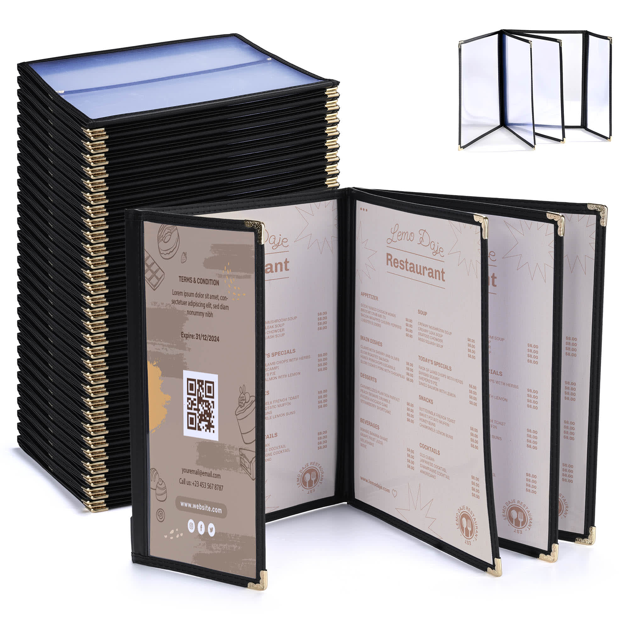 Yescom WeChef 30 Pack Restaurant Menu Covers 8.5x11IN 4 Page 8 View and 4.25x11IN Half Page Wine List Menu Holder Cafe Hotel Bar
