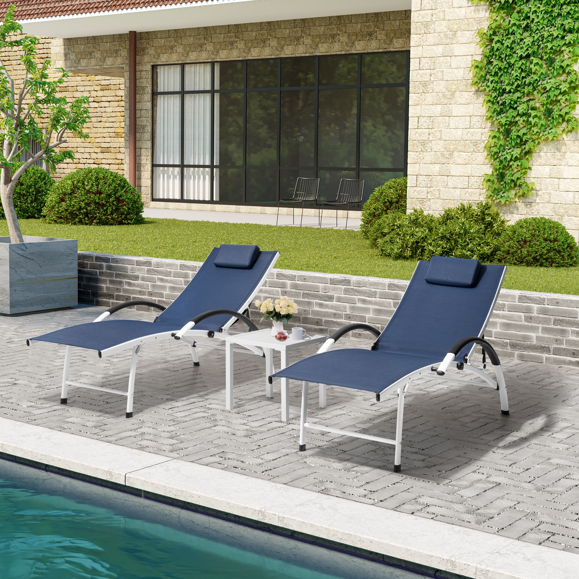 Crestlive Products Folding Chaise Lounge with Table Set of 2 White ...