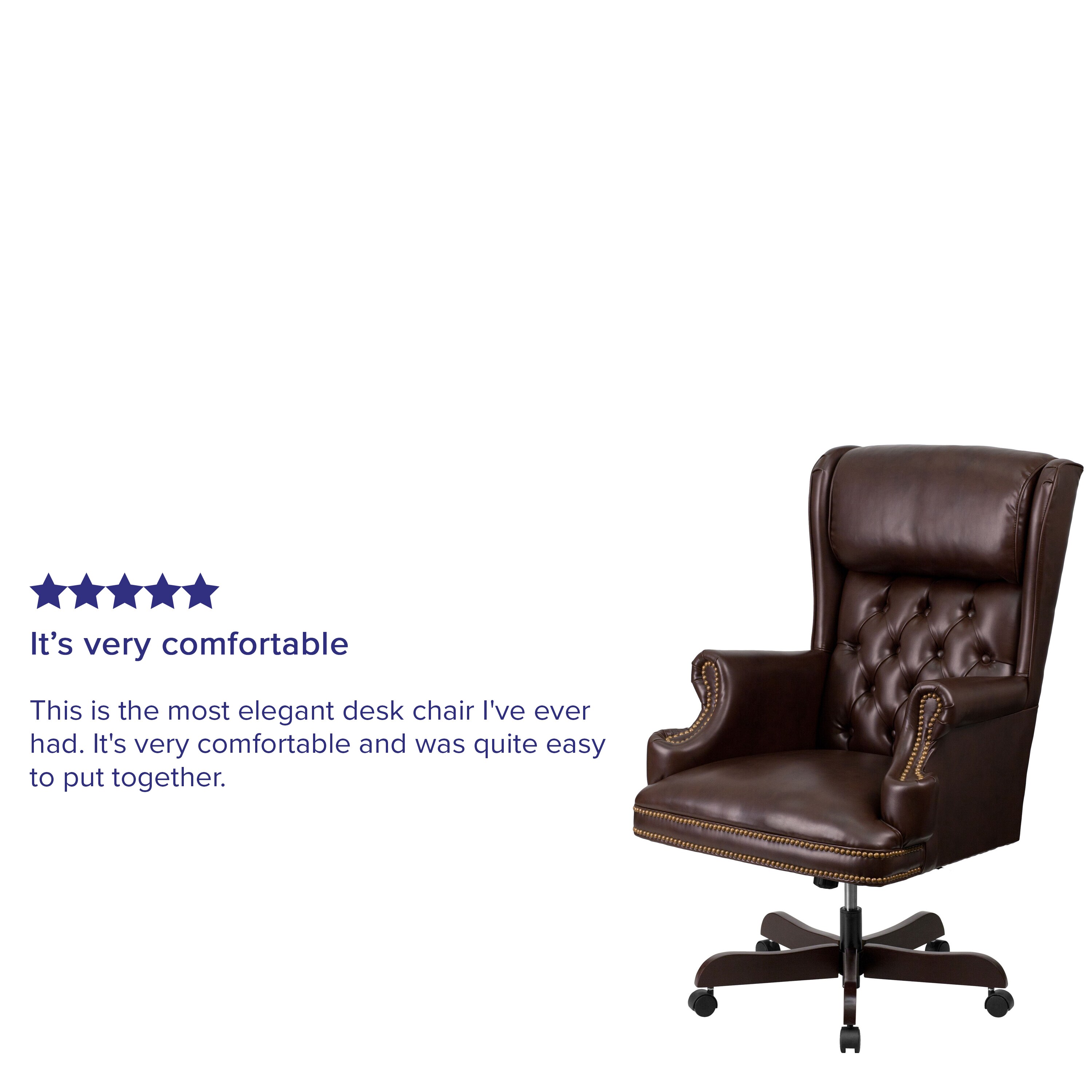 Ergonomic High-Back Executive Chair in Brown LeatherSoft with Mahogany Wood Base