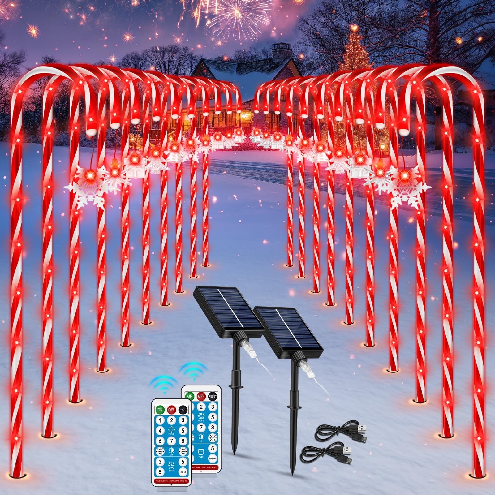Lukvuzo Solar Christmas Candy Cane Lights 20 Pack 110 LED 41 Inch ...
