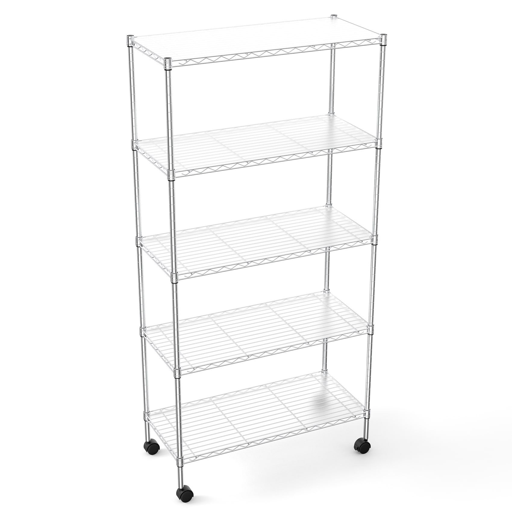 Kahomvis LIKE-QPS4-926 Steel Heavy Duty 5 -Tier Utility shelving unit ( 30-in W x 14-in D x 62-in H ) ( Chrome , ( 150-lb lbs. Capacity Per Shelf )