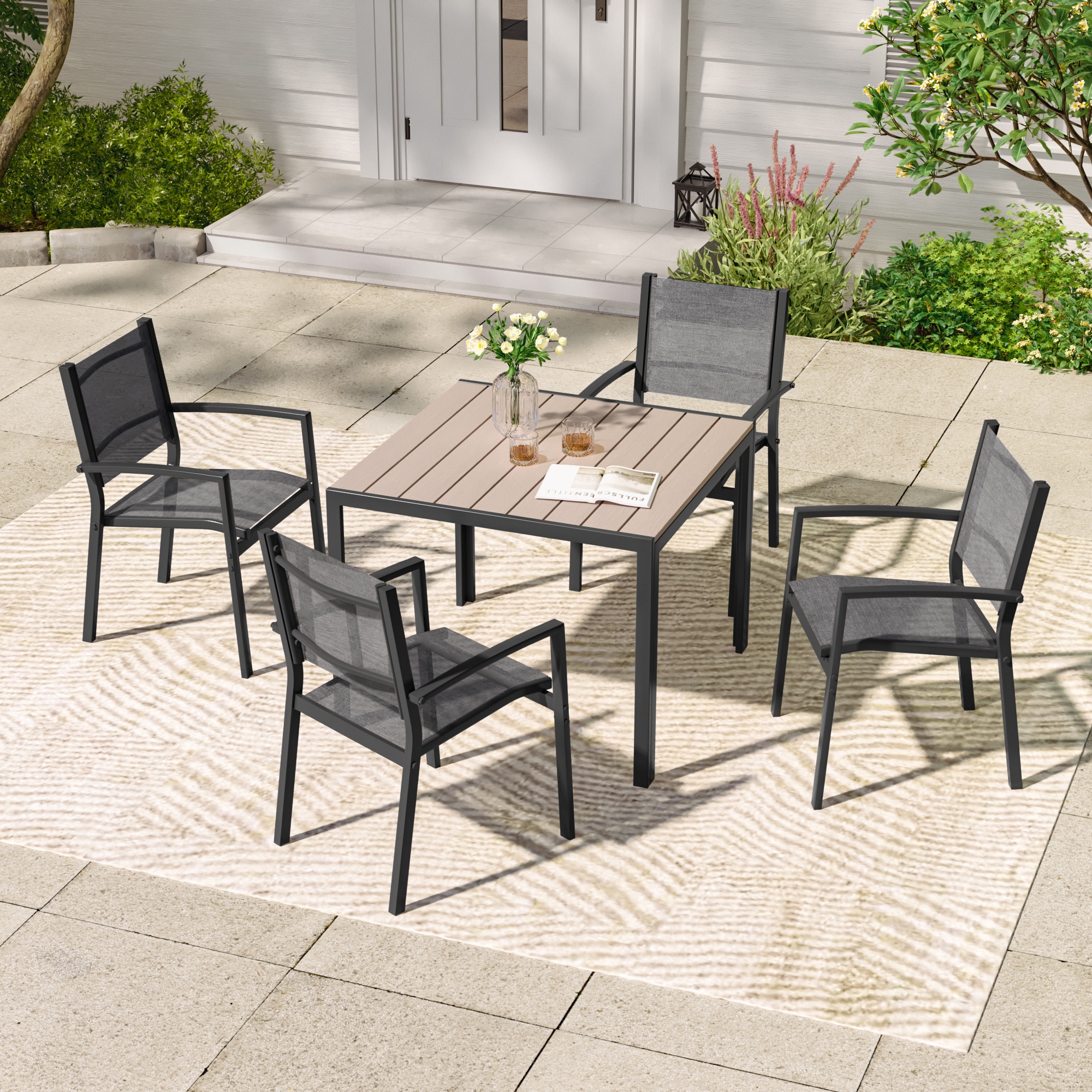ACEGOSES LW-267-GY 5-Piece Woven Patio Conversation Set with Gray