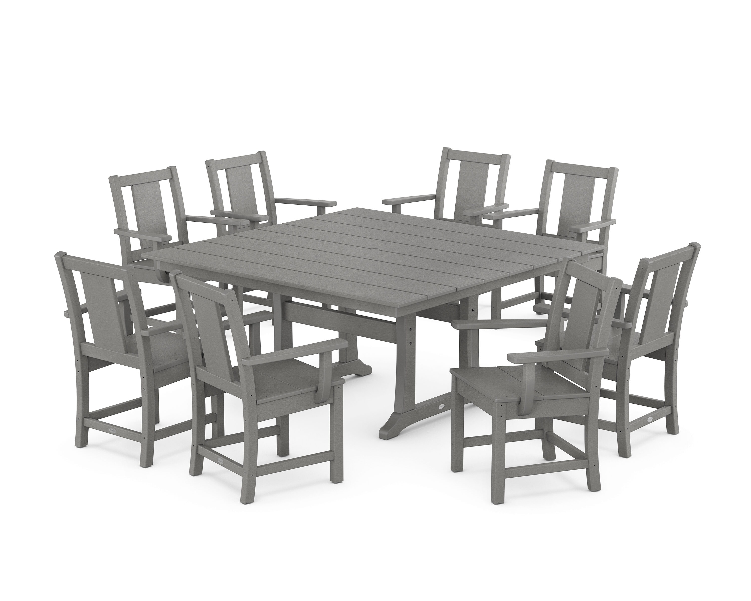 POLYWOOD PWS2117-1-GY Prairie 9 -Piece Slate Grey Patio Dining Set Plastic Square Table with 8 Stationary Chairs