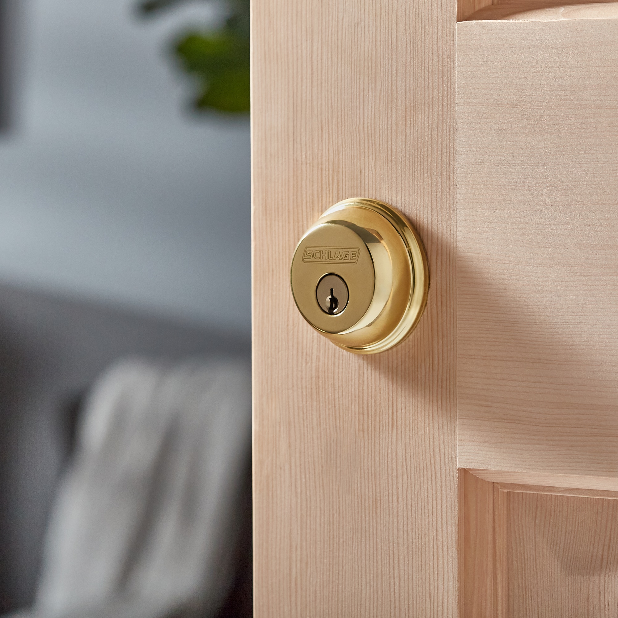 Schlage Single Cylinder Bright Brass Single Cylinder Deadbolt in the  Deadbolts department at