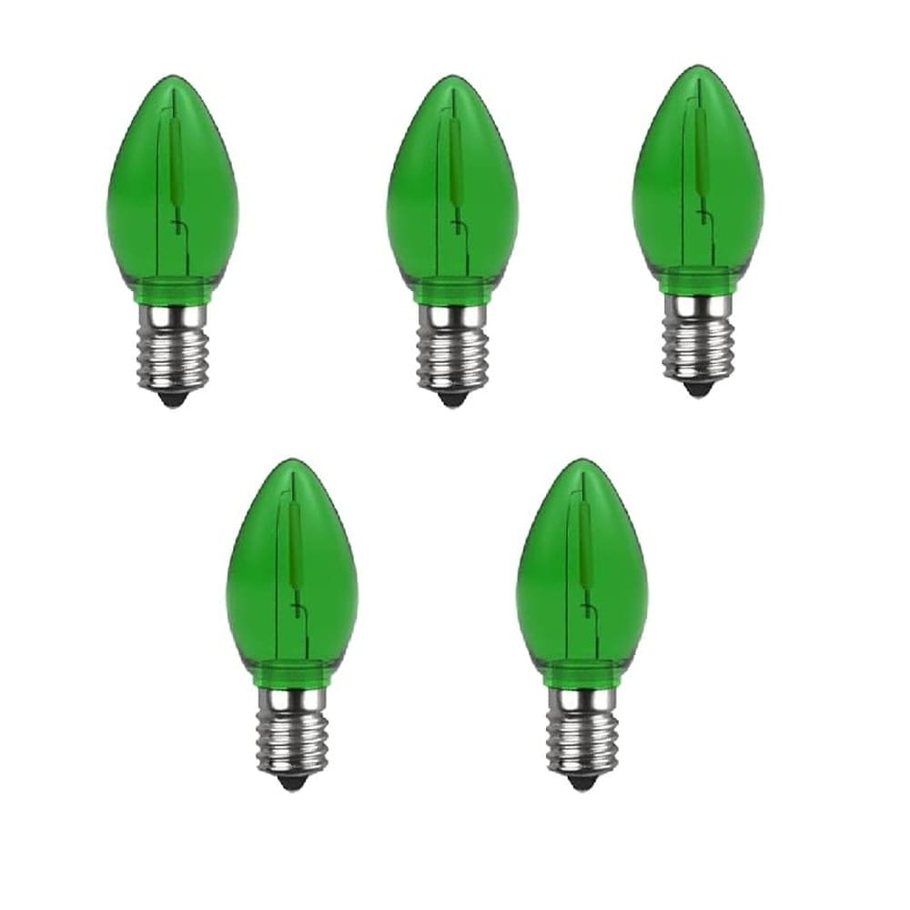 AOIZGMY  5 pack C7 Green LED Replacement Christmas Light Bulbs E12 Candelabra Base Shatterproof Plastic for Outdoor Indoor String Lights