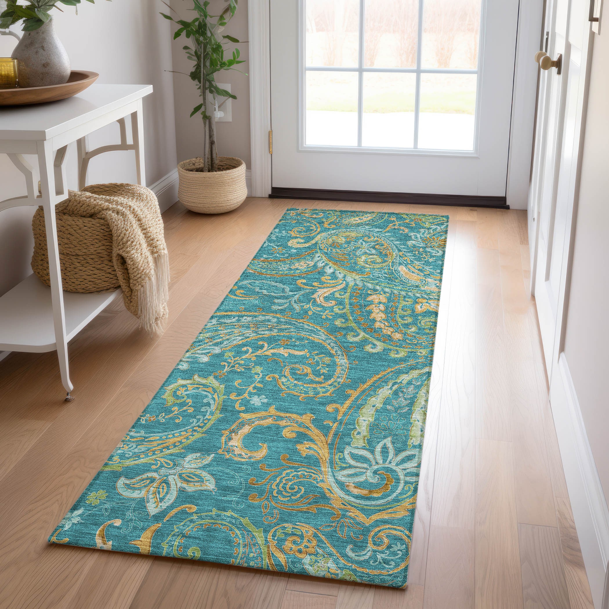 Addison Rugs ACN533TE2X8 Chantille 2 x 7 (ft) Polyester Teal Rectangular Indoor/Outdoor Abstract Farmhouse/Cottage Machine washable Area rug