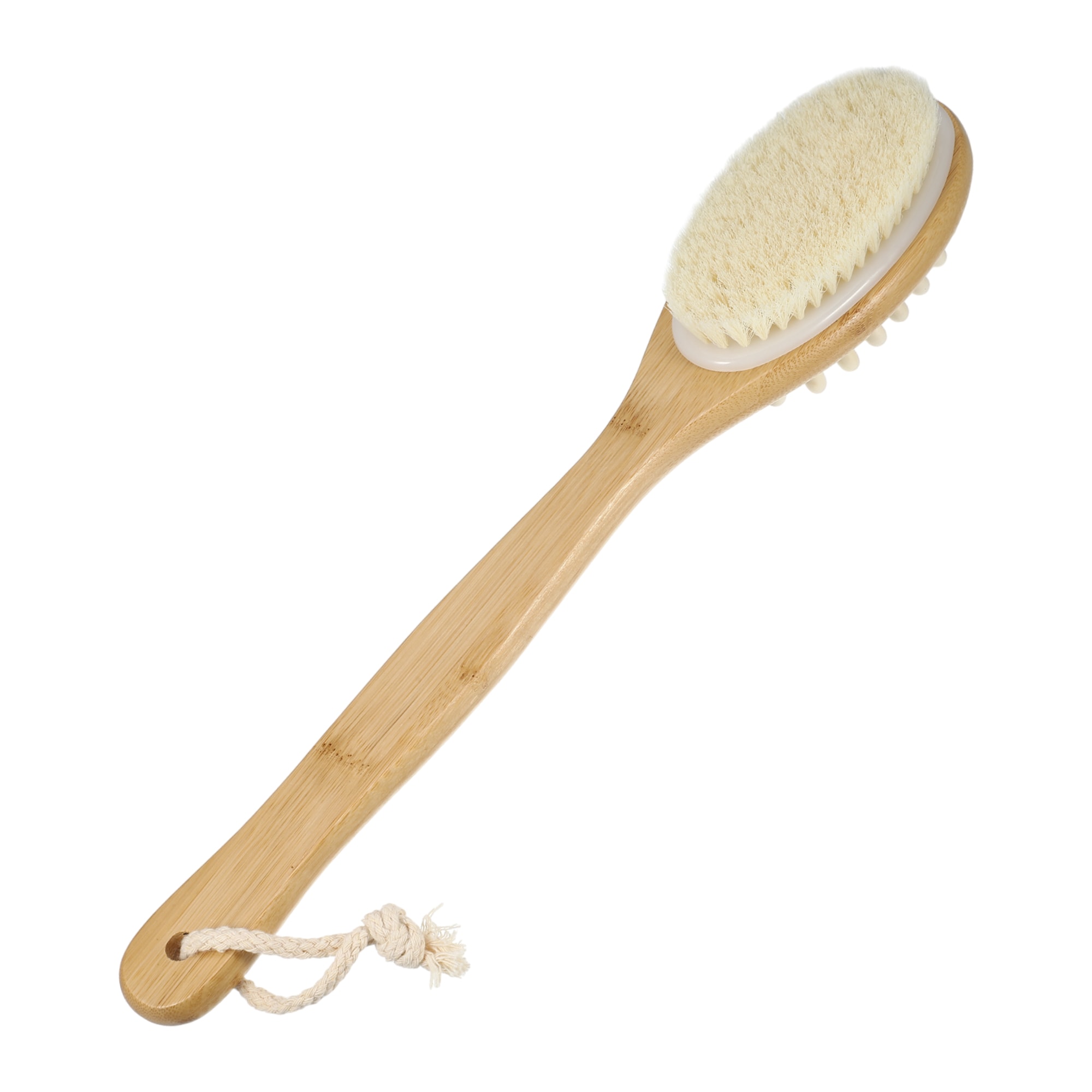 Unique Bargains Long Handle Bath Brush Double Side Body Scrubber for Shower 15.75 Inch Length Beige 1pc