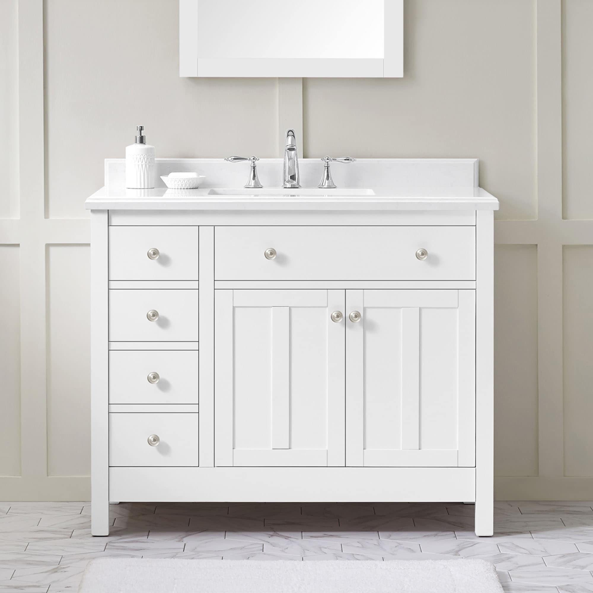 OVE Decors NEWCASTLE-42WH Newcastle 42-in Pure White Undermount Single sink Bathroom Vanity with White Engineered stone Top