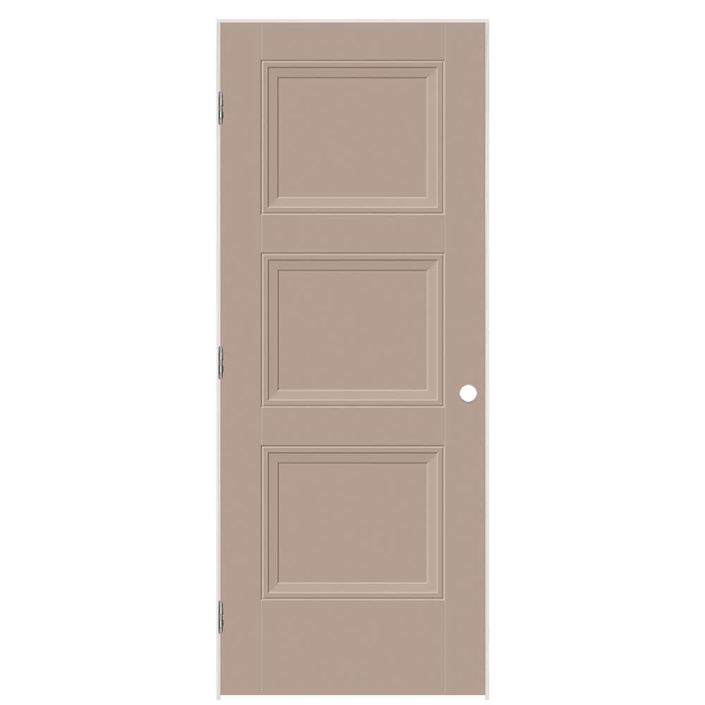 Masonite 1573338 32-in x 80-in Sandpiper Solid core 3-panel square Right hand Smooth Prefinished Molded composite Flat Jamb Single Prehung Interior Door
