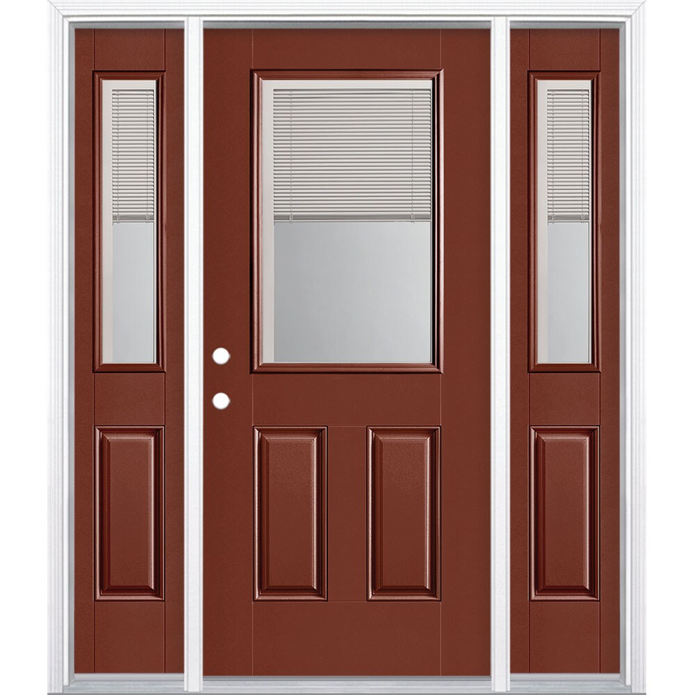 Masonite 1218508 60-in x 80-in x 4-9/16-in Fiberglass Half lite Right-hand inswing Fox tail Painted Prehung Front Door with Sidelights with Brickmould Insulating core with Blinds