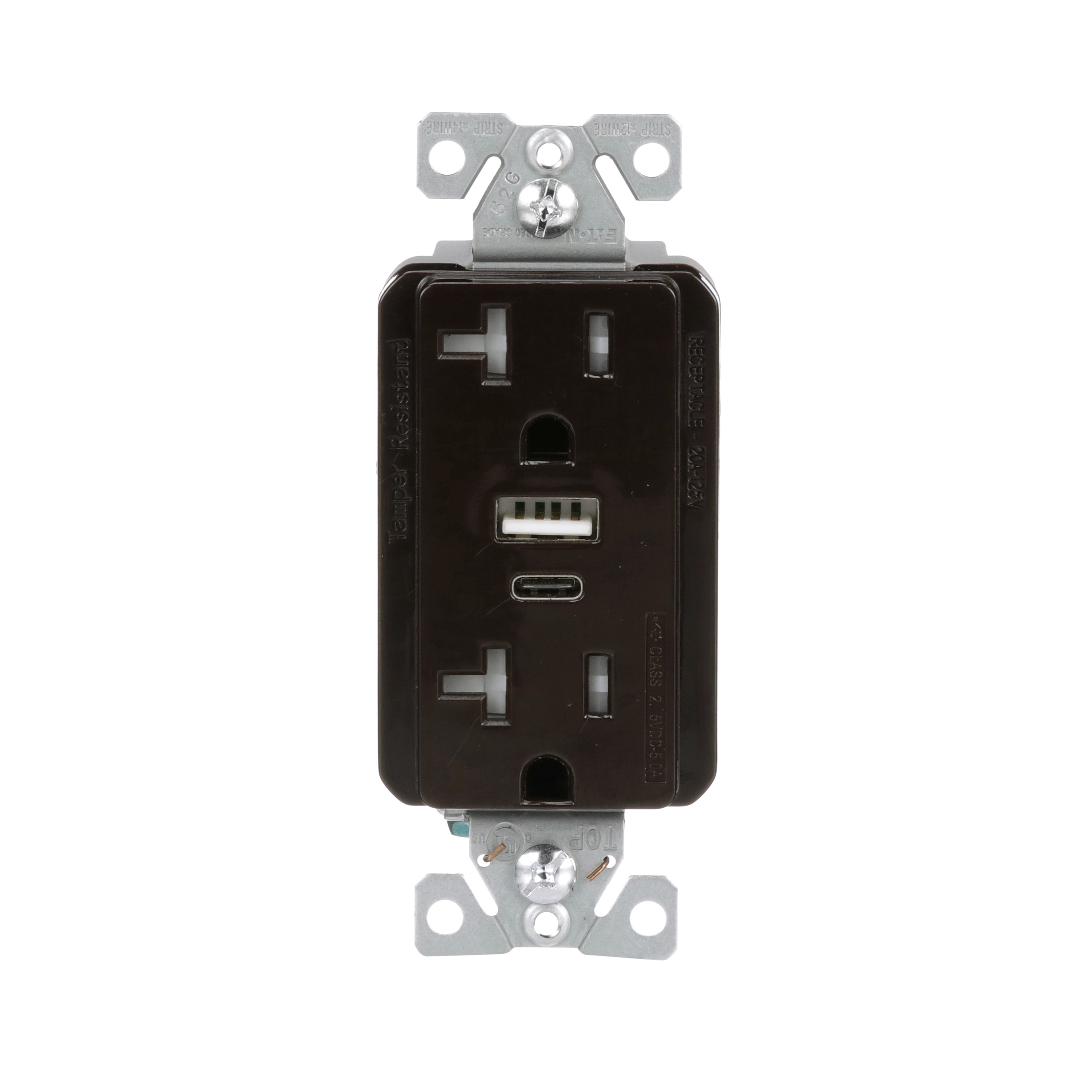 Eaton TRUSBAC20B-K-L 20-Amp 125-volt Tamper Resistant Residential/Commercial Decorator USB Outlet Type A/C, Brown