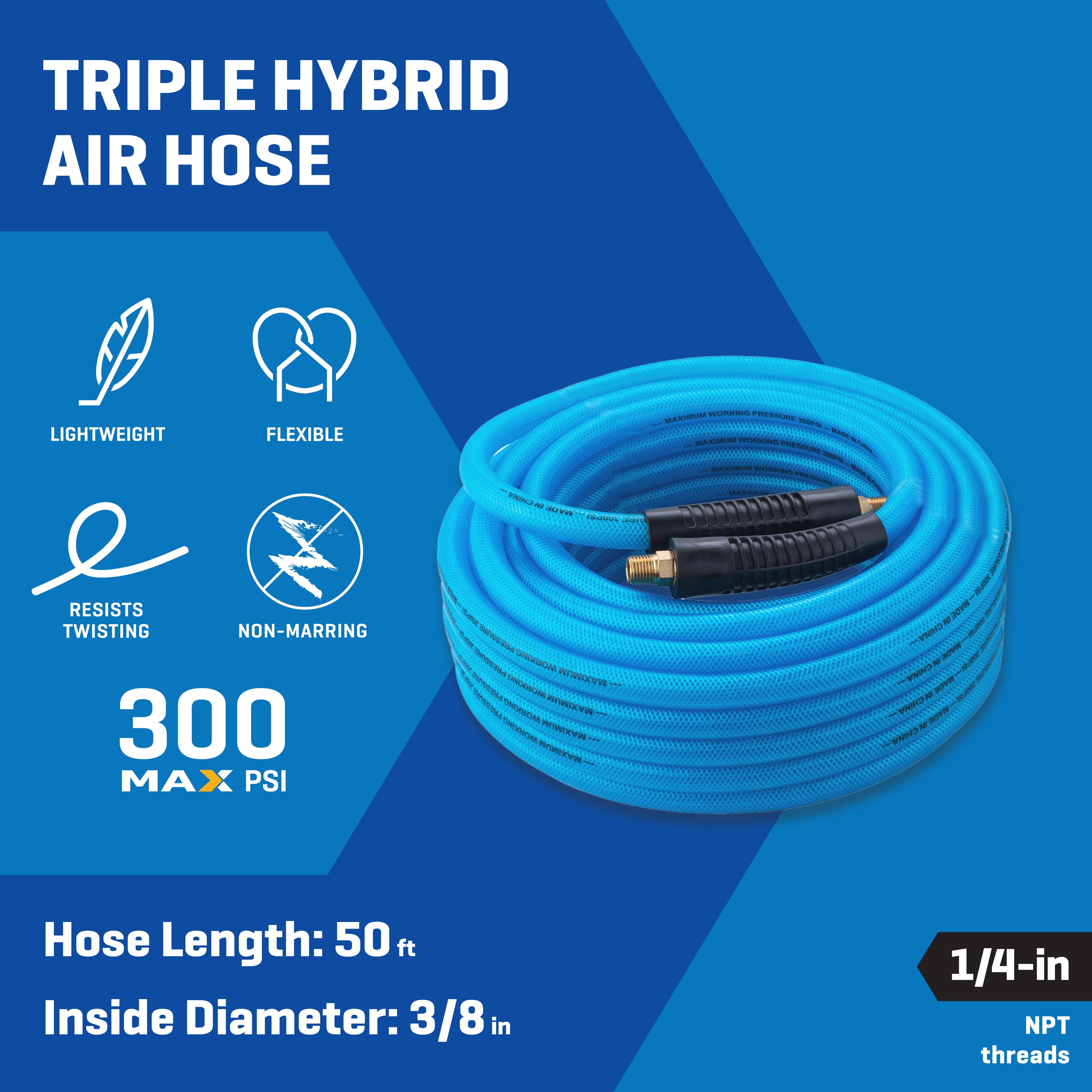 3/8 in x 50 ft Super Flexible Hybrid Air Compressor Hose - 300 PSI