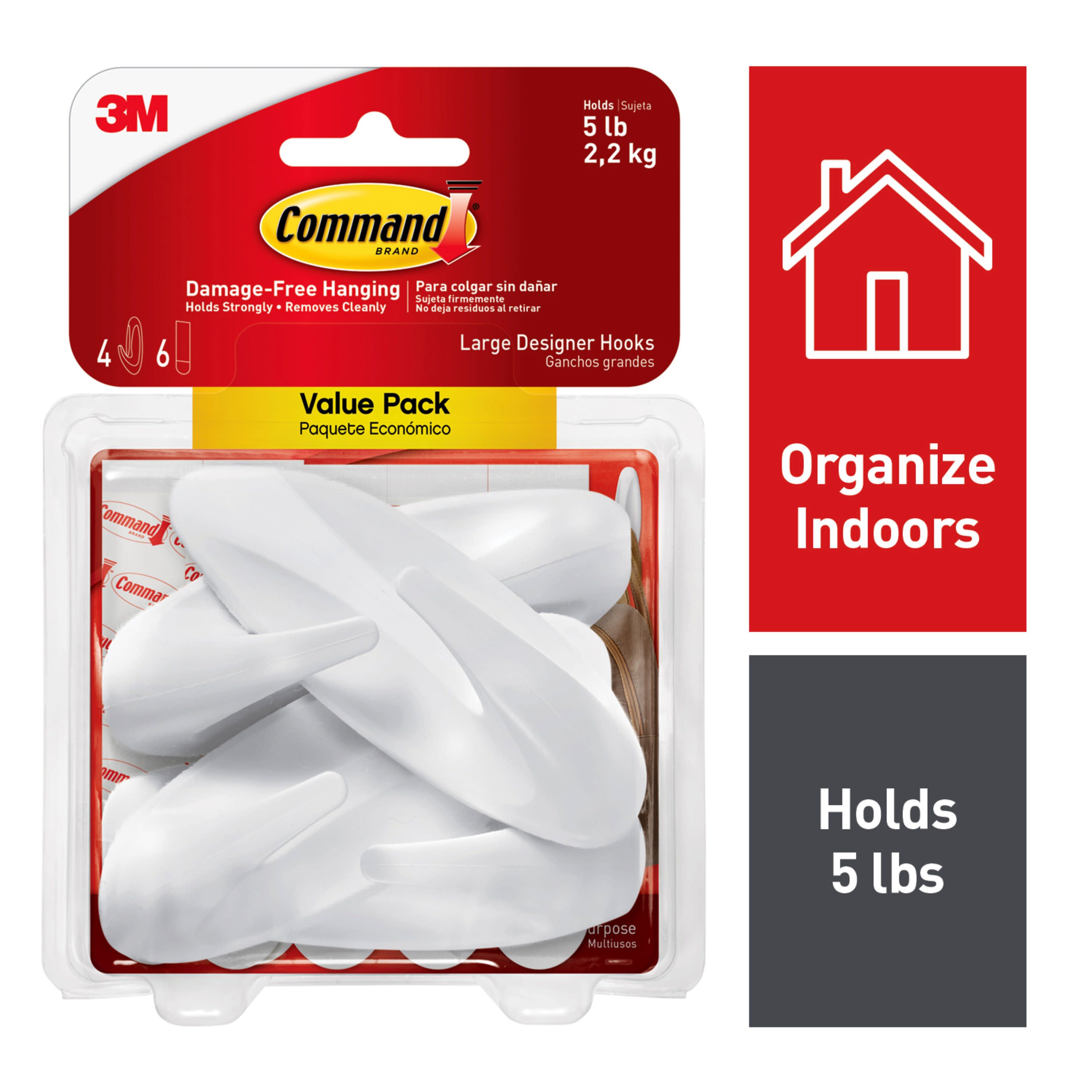 Command Large Decorative 4-Pack White Adhesive Storage/Utility Hook (5-lb  Capacity) in the Utility Hooks & Racks department at