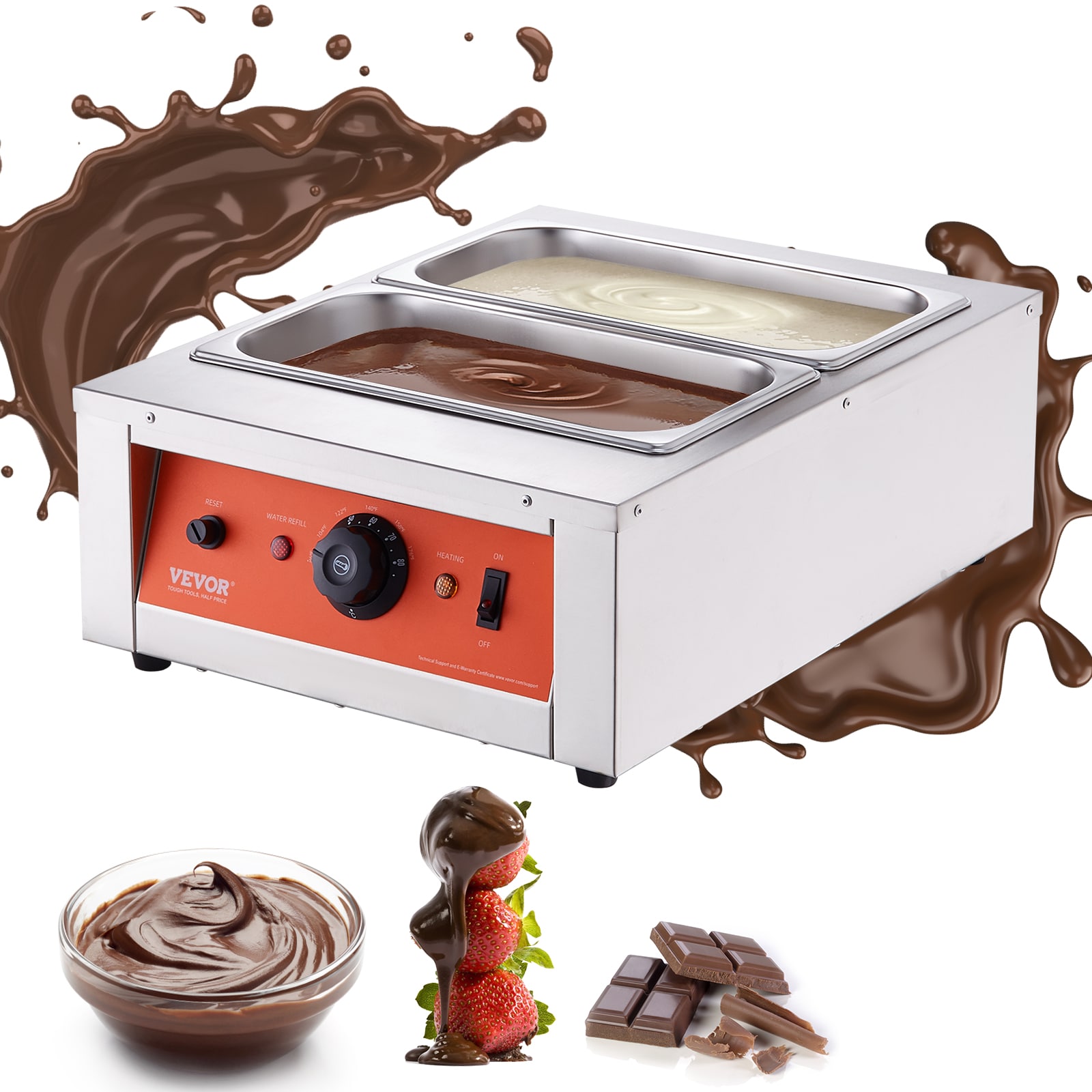 VEVOR Chocolate Tempering Machine, 17.6 Lbs 2 Tanks Chocolate Melting Pot Temp Control 1500W Stainless Steel Electric Commercial Food Warmer For Am Melting and Heating Q1761500W30423AN2V1 Sansujyuku sansujyuku.com