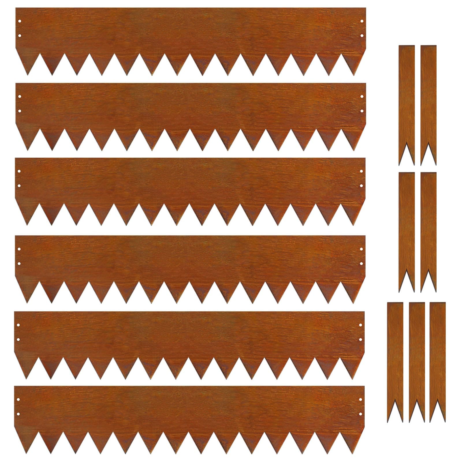 Justincity  8 inch Corten Steel Landscape Edging Metal Edging for Lawn Yard Pathway Border with 7 Stakes Hammer in Metal Garden Edging