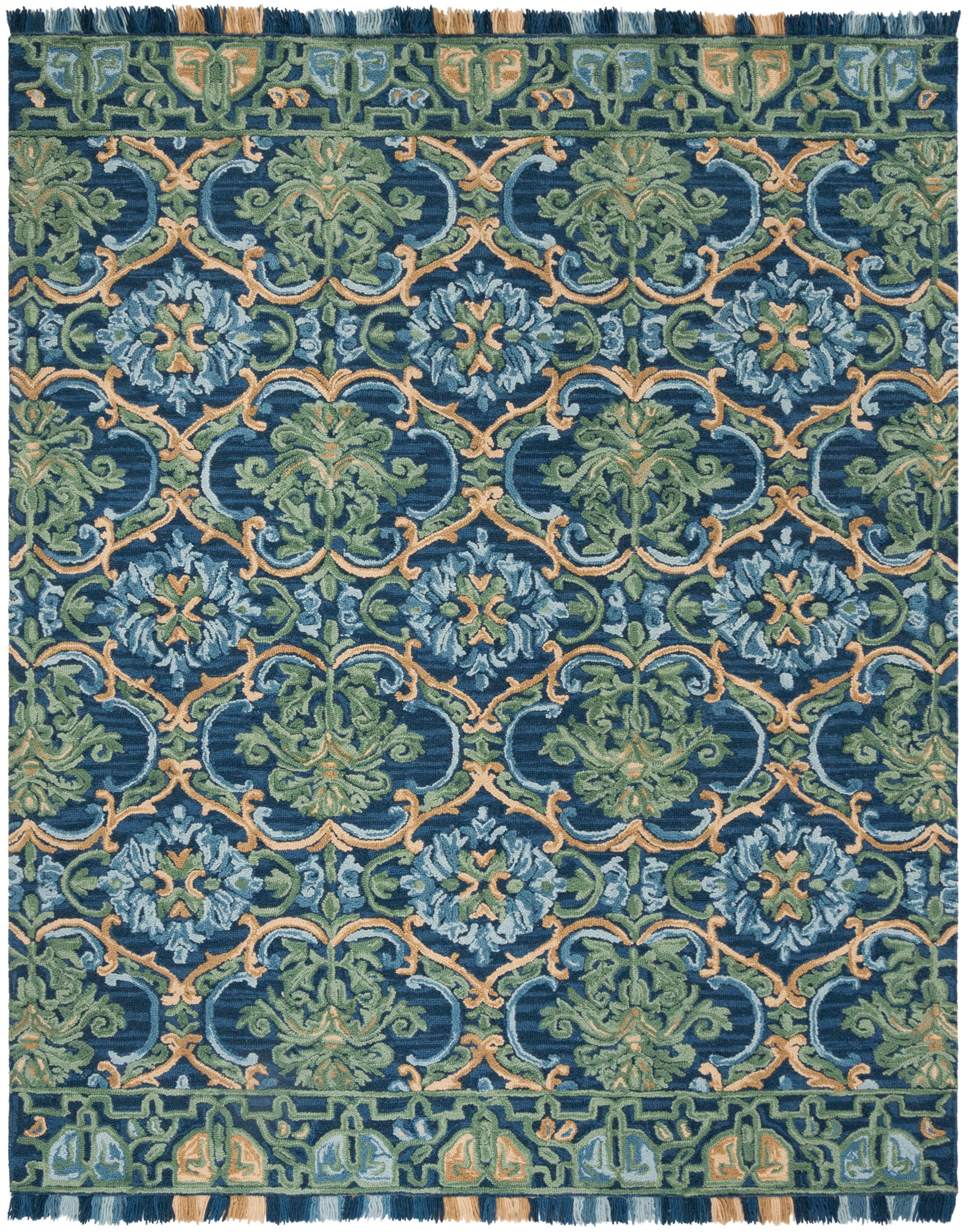 Safavieh BLM422A-9 Blossom Parthenia 9 x 12 (ft) Tufted Wool Navy/Green Rectangular Indoor Floral/Botanical Bohemian/Eclectic Area rug