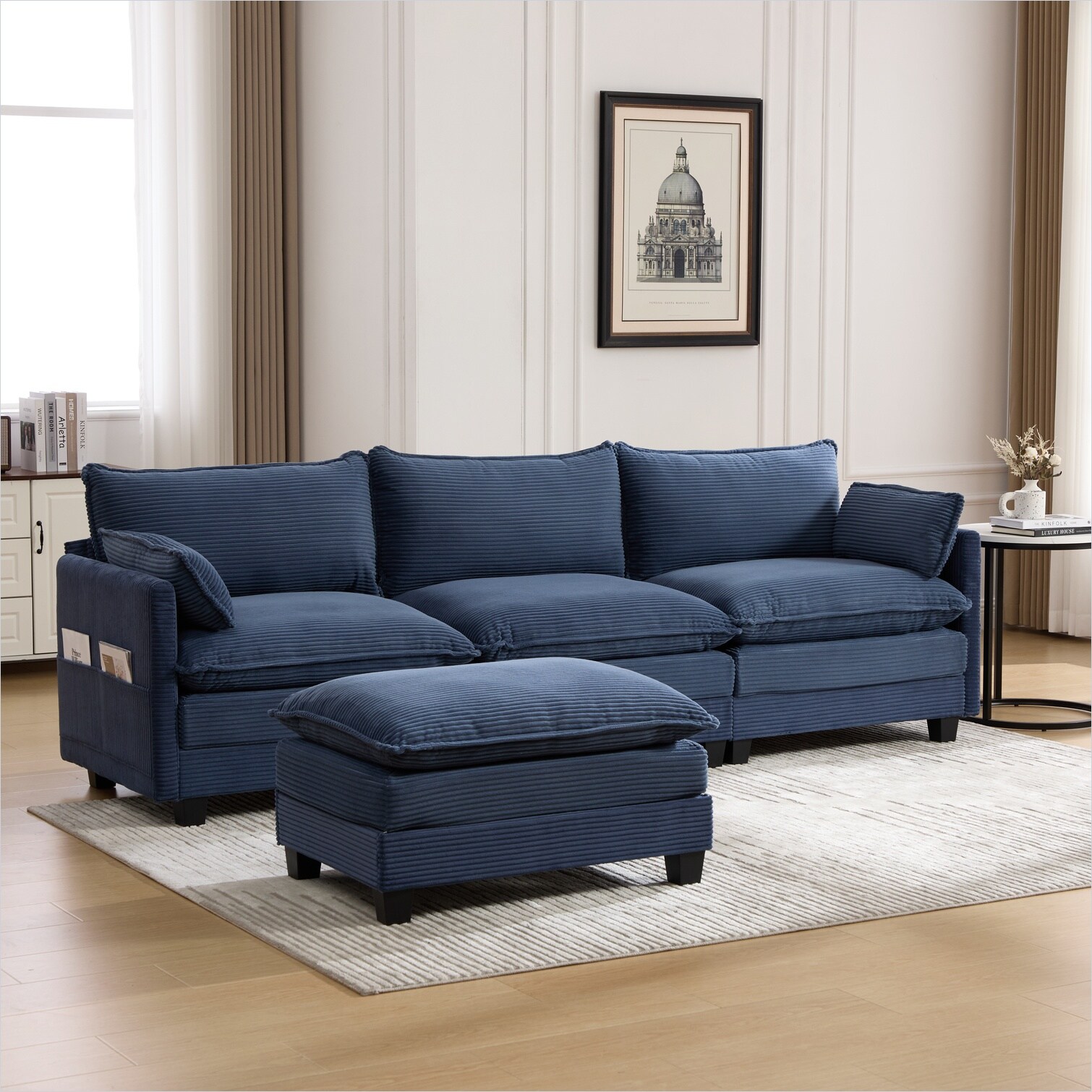 Naturefalls Deep Blue Corduroy Oversized Modular Sectional Sofa