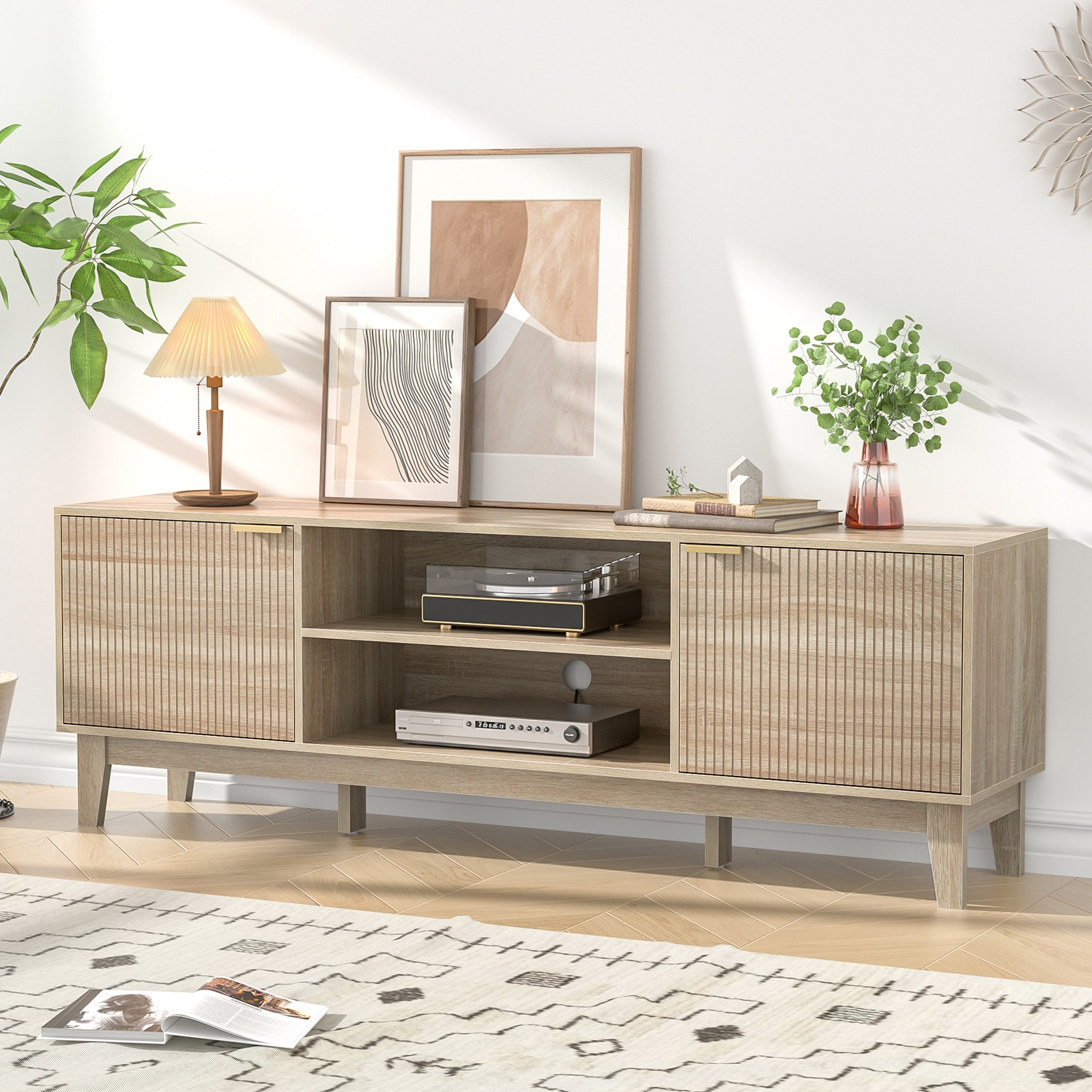 Delarpo Modern/Contemporary Natural 70-in W TV stand Integrated TV Mount ( Accommodates TVs up to 80-in )