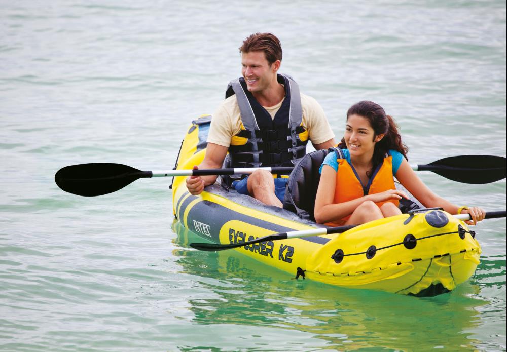 Intex Explorer K2 Kayak 2-Person Inflatable Set with Oars and Air Pump Yellow 