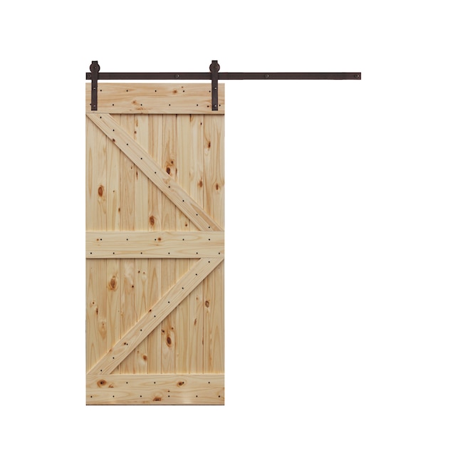 Creative Entryways 40 In X 84 Unfinished K Frame Solid Core Knotty Pine Wood Single Barn Door Hardware Included Off White, Sliding Barn Door Fixtures