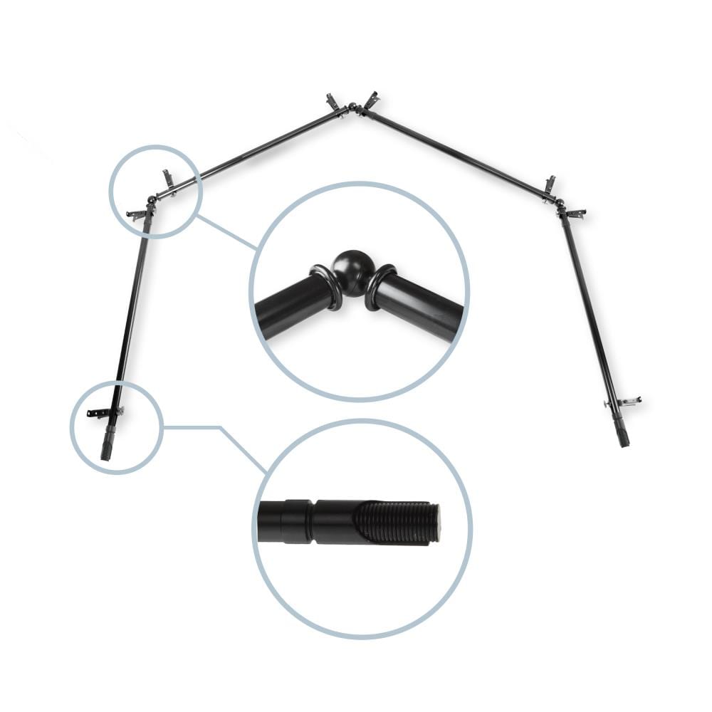 Hart & Harlow L4BAY-66-2 Rivet 13/16-in 4-sided 28-in to 48-in Black Steel Bay window curtain rod with Finials