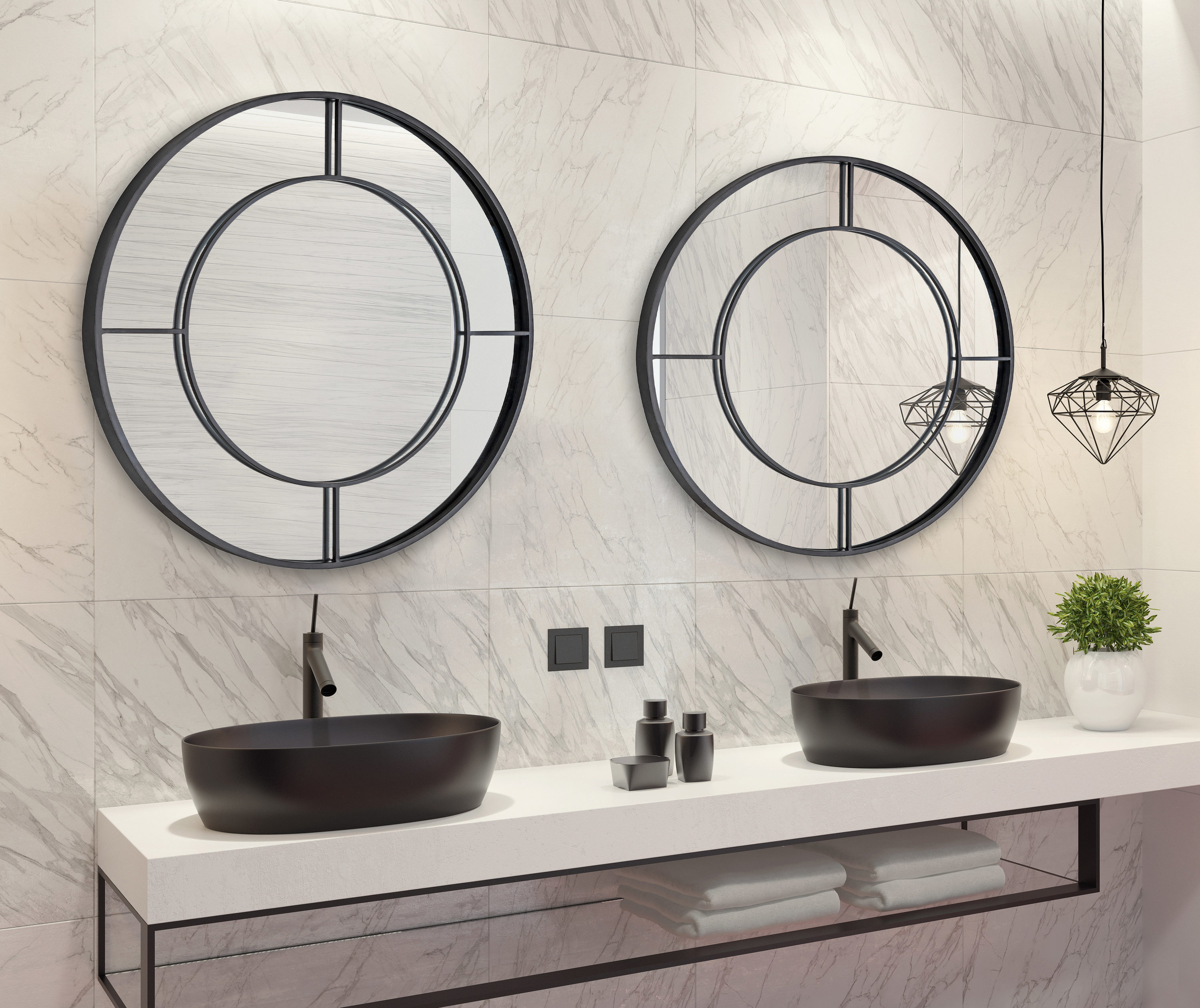 Kaveena 30" Round Black Metal Framed Wall Mirror