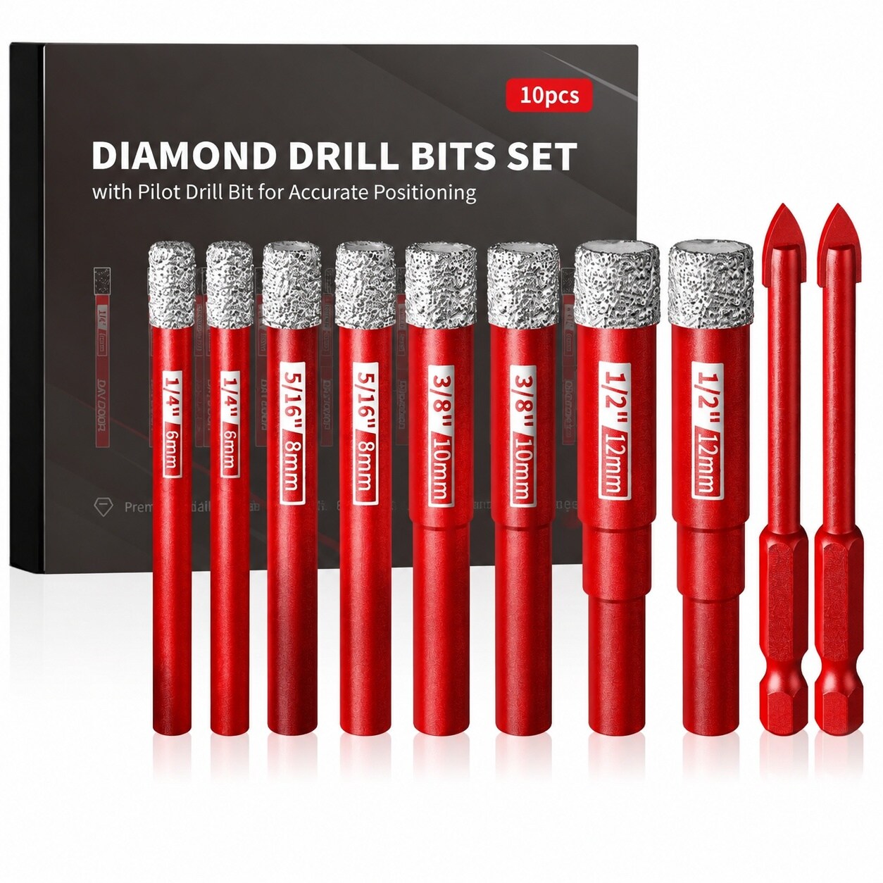 SenQWFa 10-Piece Diamond Drill Bits Set for Porcelain Ceramic Granite Marble Stone Glass with Built-in Cooling Wax and Round Shank Sizes 1/4 in #LDC0818C568