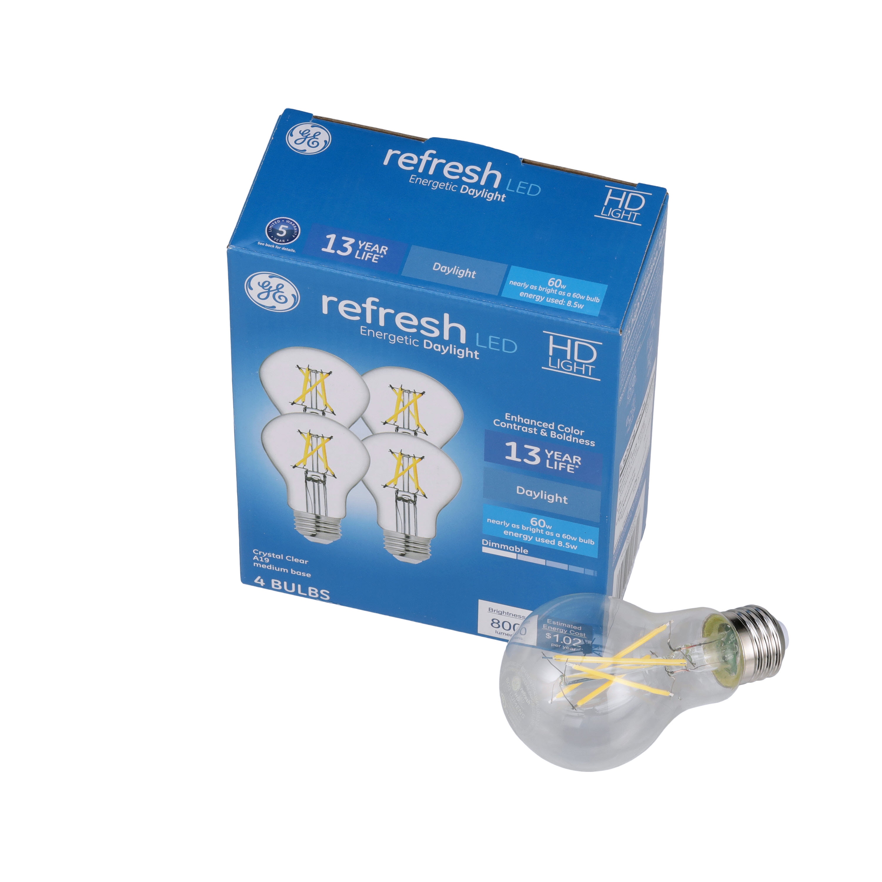 GE Refresh HD 40-Watt EQ A19 Daylight Medium Base (e-26) Dimmable