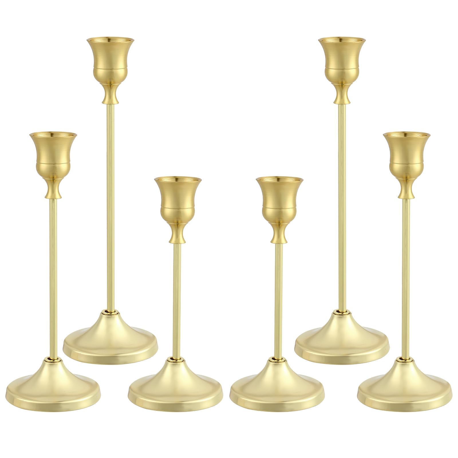 Anqtovp Candlestick Holders 6 pcs Metal Taper Candle Holder Gold for Pillar Candles Elegant Decor for Wedding Fireplace Mantel Housewarming Gift