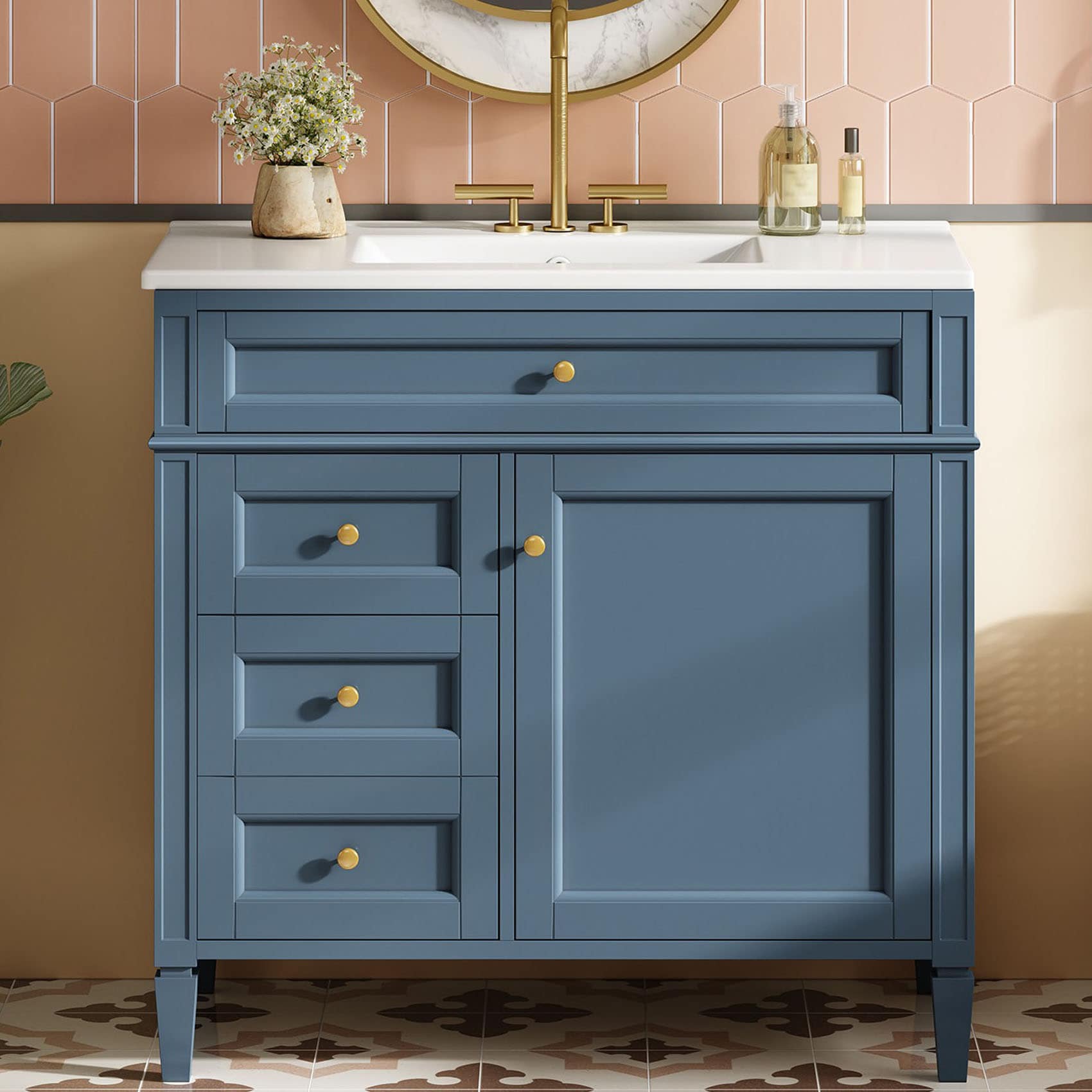 Dexmalle N710P230246M 36-in Blue Modern Undermount Single Sink Bathroom Vanity with White Ceramic Top