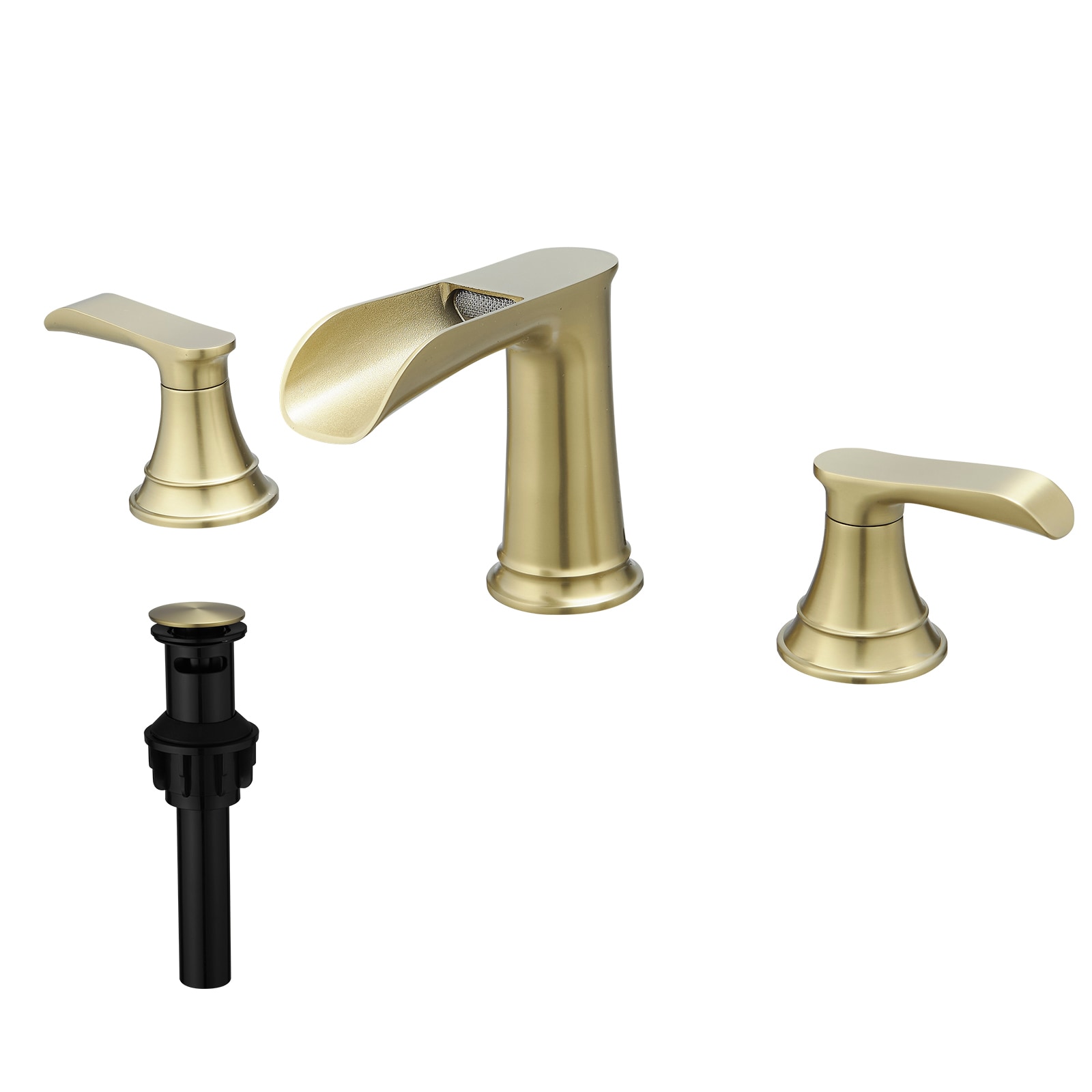 WELLFOR WA8041MB Brushed Gold Widespread 2-handle Waterfall Commercial/Residential Handle Bathroom Sink Faucet with Drain