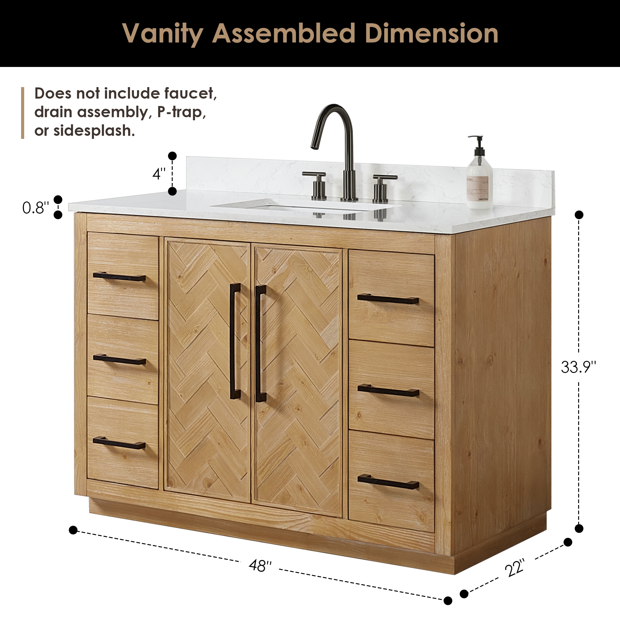 Jareth 48'' Natural Wood Single Bathroom Vanity with White Stone Top