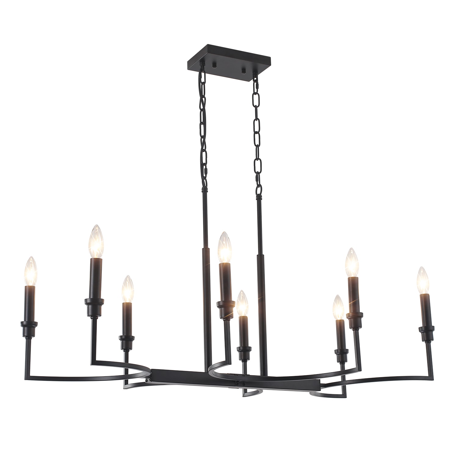 Kirahee 8-Light Matte Black Linear Candle Farmhouse Chandelier with Adjustable Hanging Chain for Dining Room  Kitchen Island