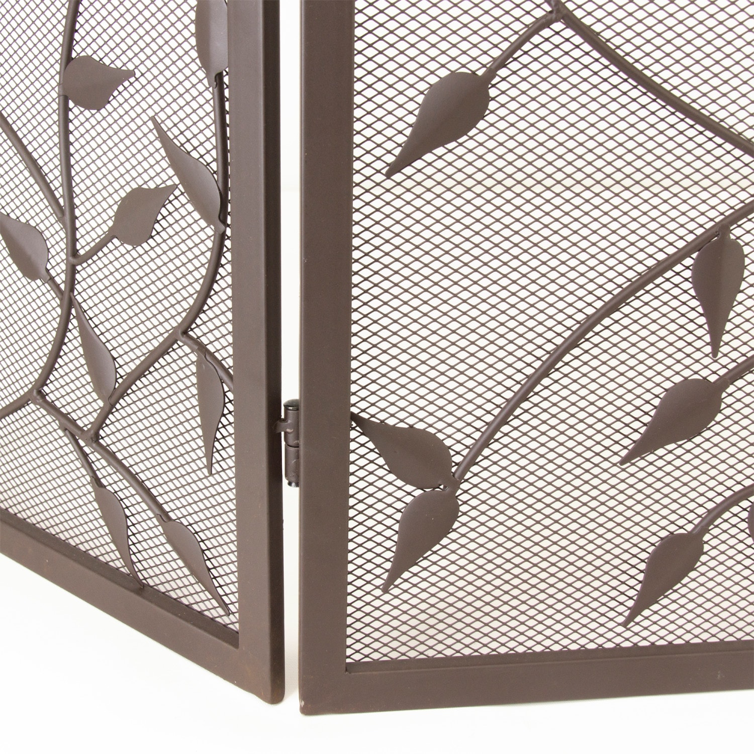 Waverly Brown Mesh Three-Panel Botanical Fireplace Screen