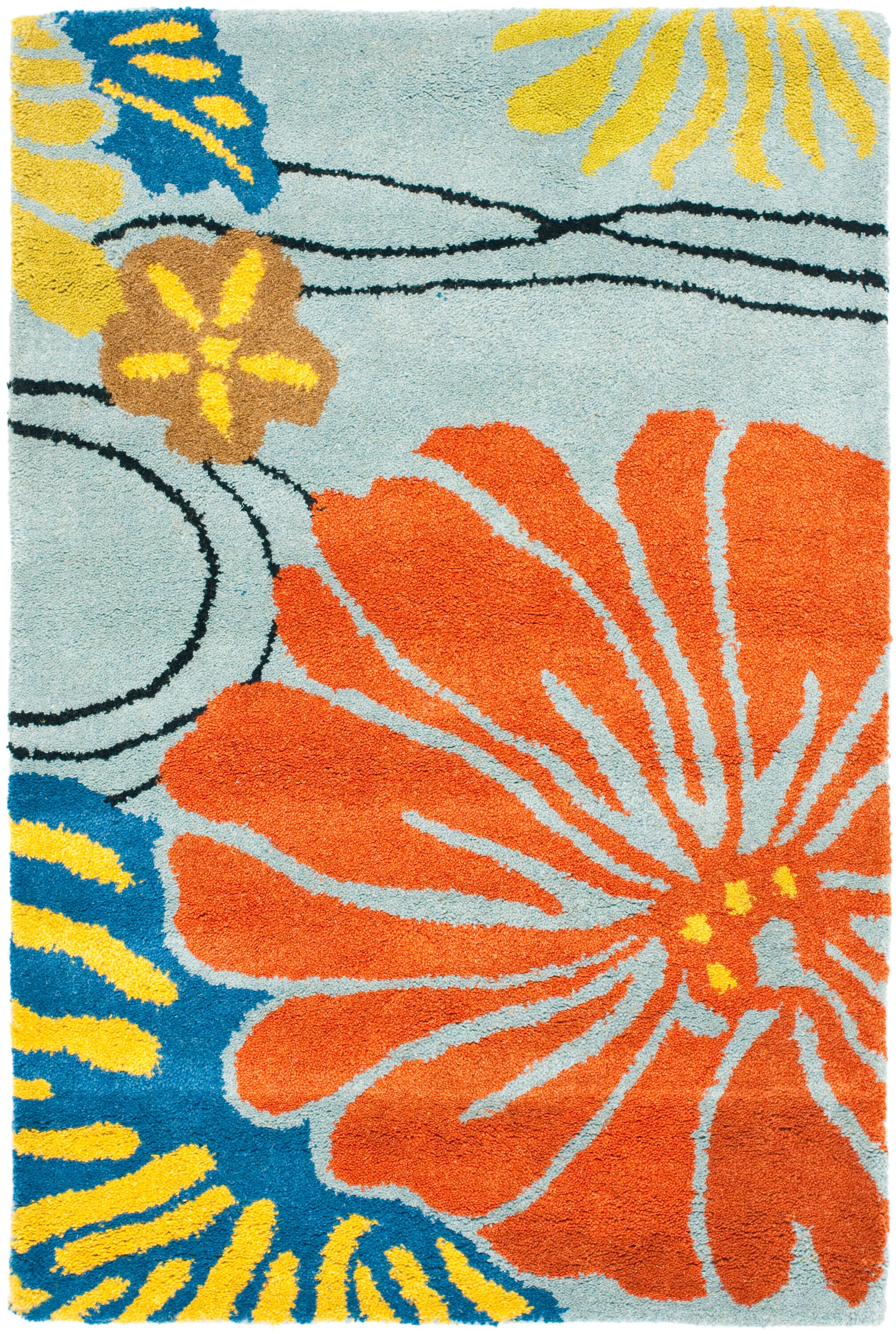 Handmade Tufted Blue and Multicolor Wool Floral Rug, 2' x 3'
