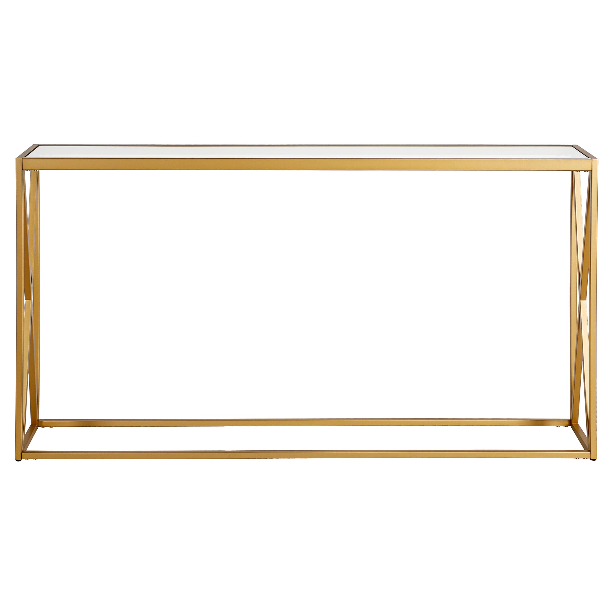 Modern Geometric 55" Brass Console Table with Tempered Glass Top