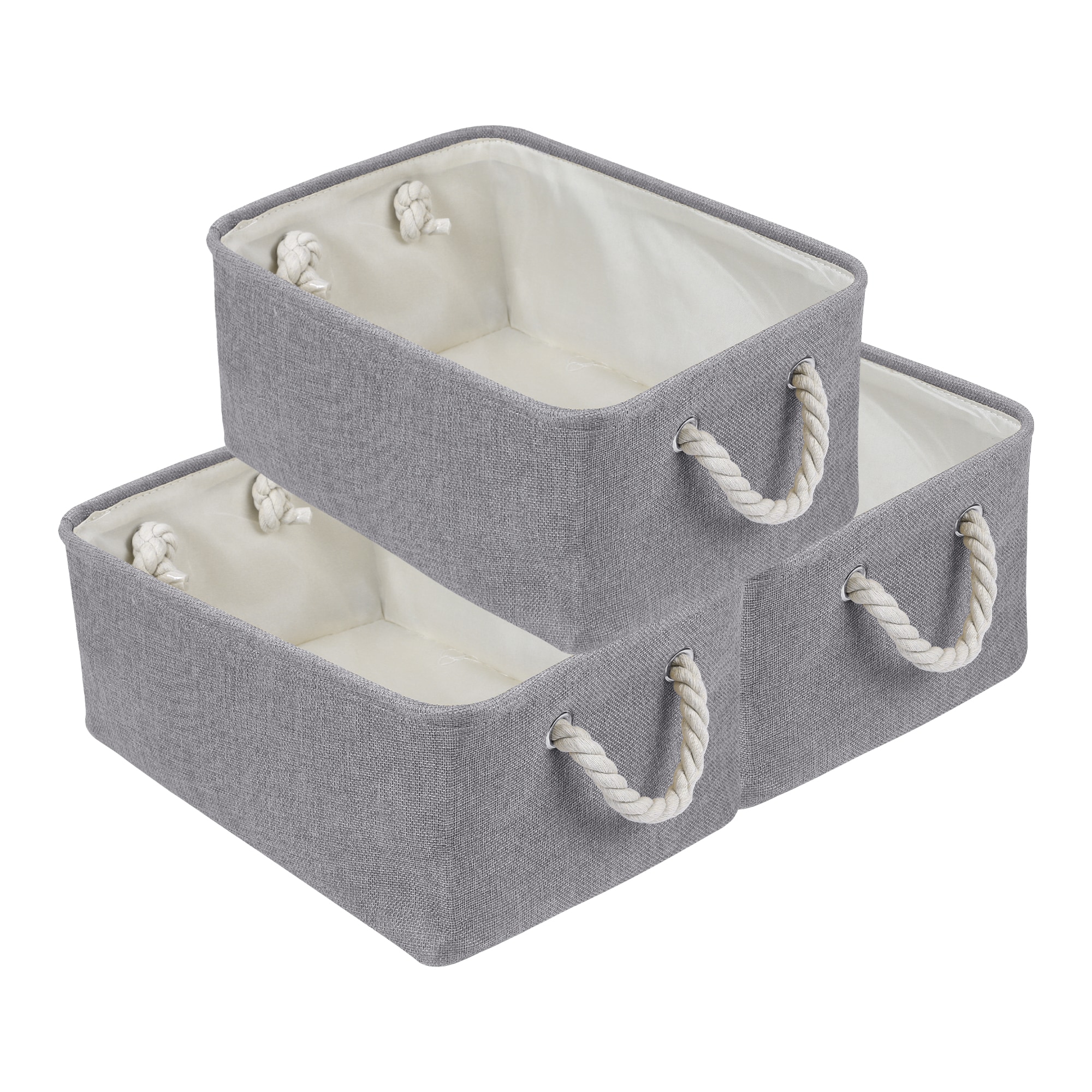 Unique Bargains 3 Packs Storage Bin with Handles for Shelves