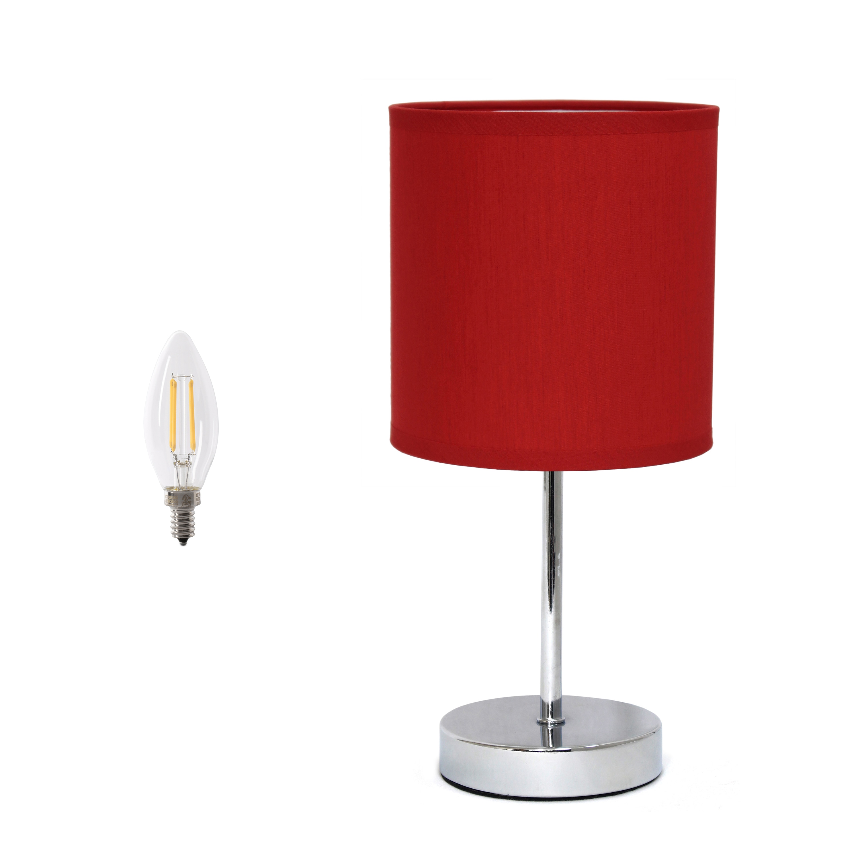 Creekwood Home CWT-2003-RE-LB Nauru 11.81-in Brushed Nickel/Red LED Rotary socket Table Lamp with Fabric Shade